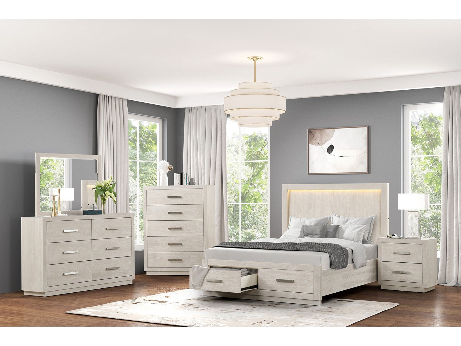 Wellingborough Light Gray Queen 4 Piece Bedroom Set