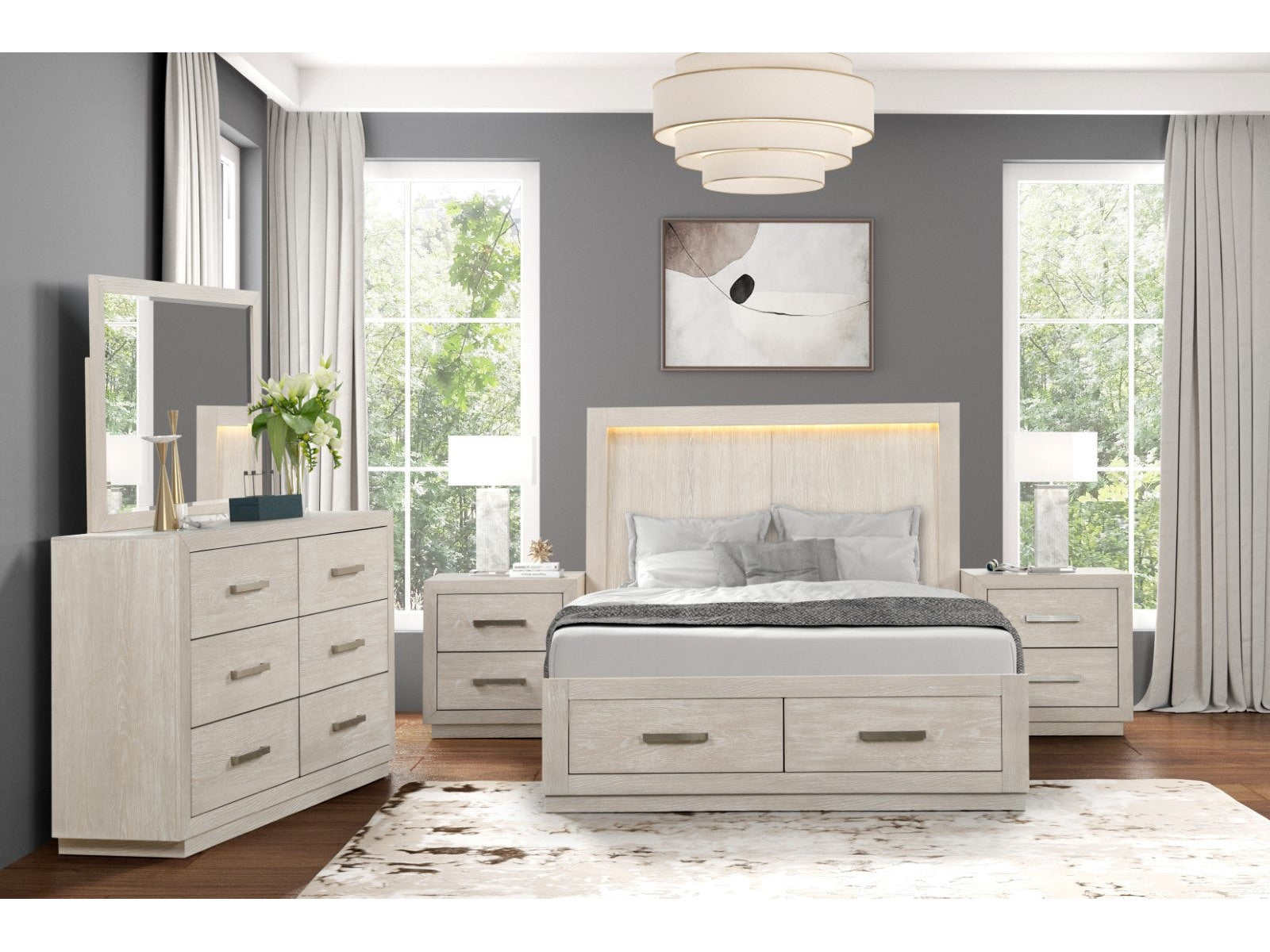 Wellingborough Light Gray Queen 5 Piece Bedroom Set w/2 Nightstands