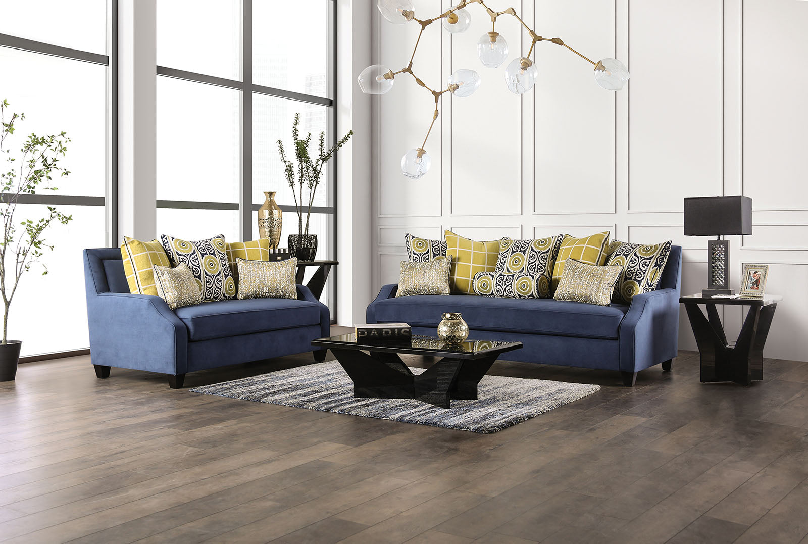 West brompton Navy/Yellow Loveseat