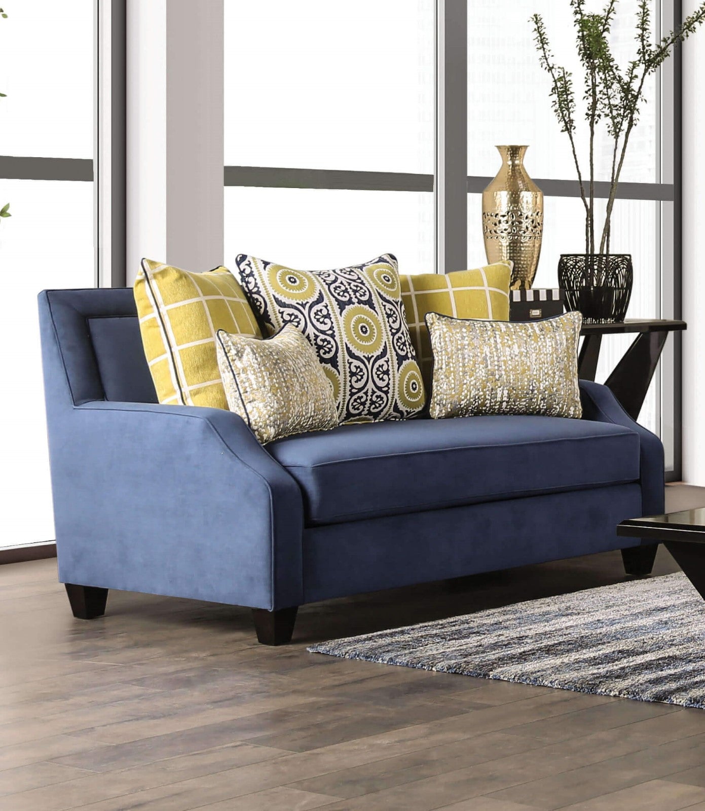 West brompton Navy/Yellow Sofa & Loveseat