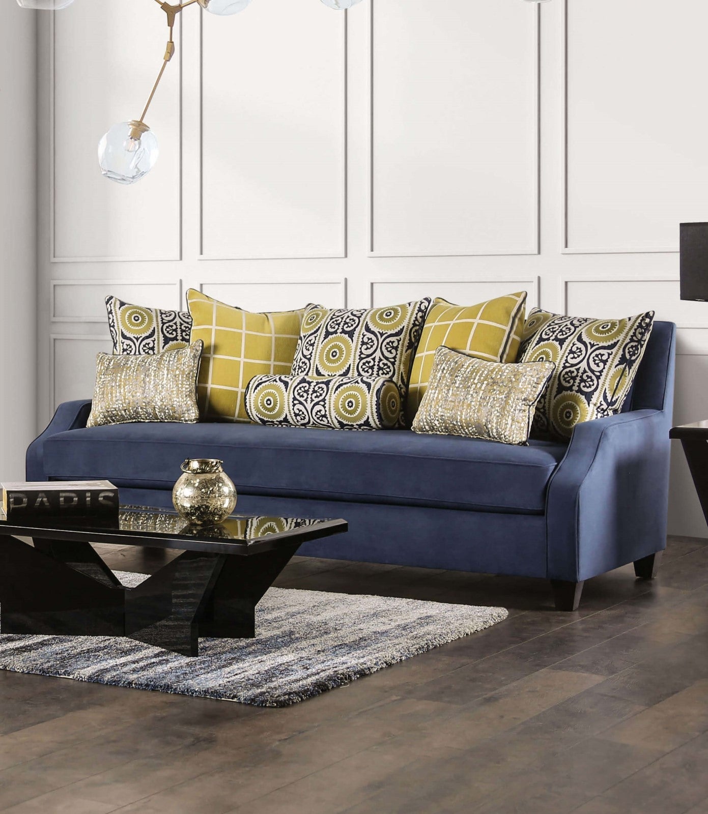 West brompton Navy/Yellow Sofa & Loveseat