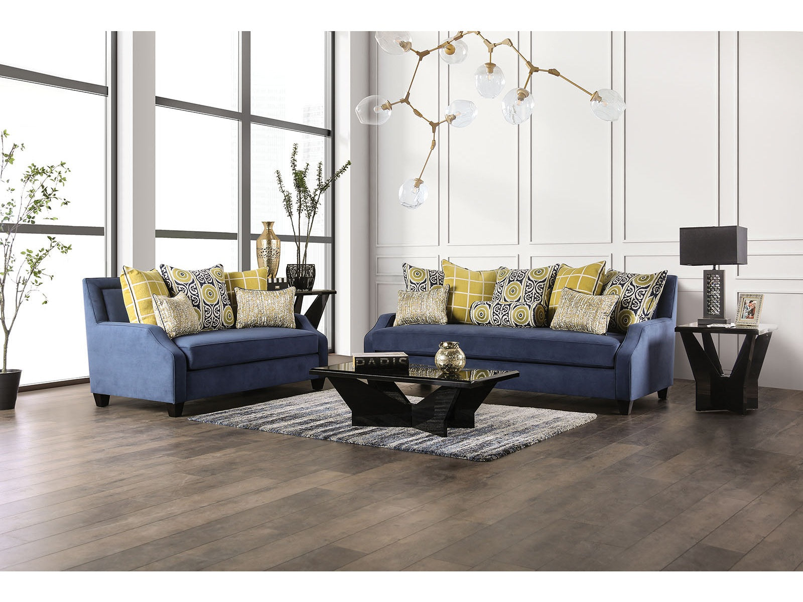 West brompton Navy/Yellow Sofa & Loveseat