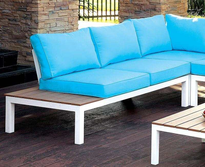 Winona White, Oak & Blue Outdoor L Shape Sectional w/ Coffee Table