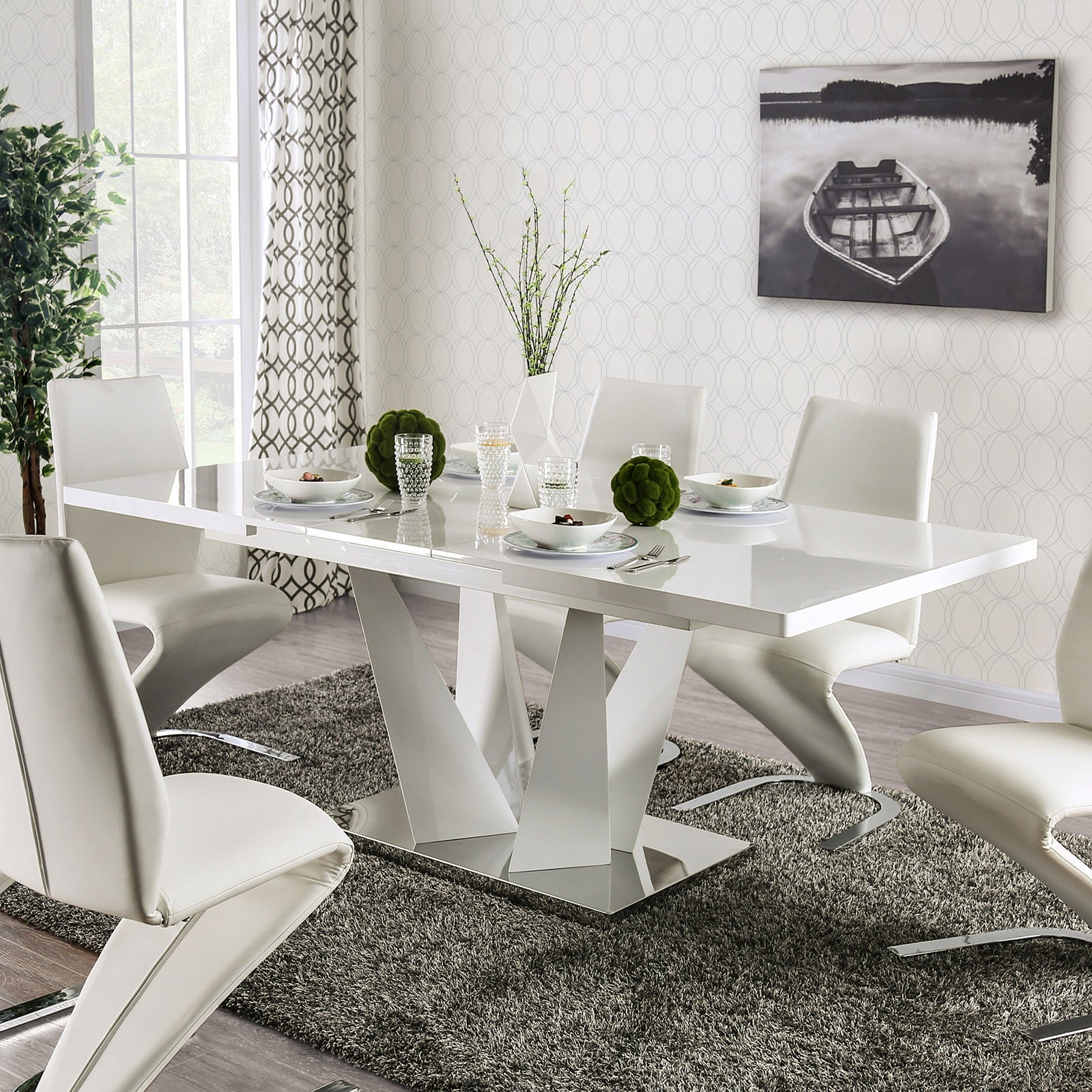 Zain White/Chrome 7 Pc. Dining Set