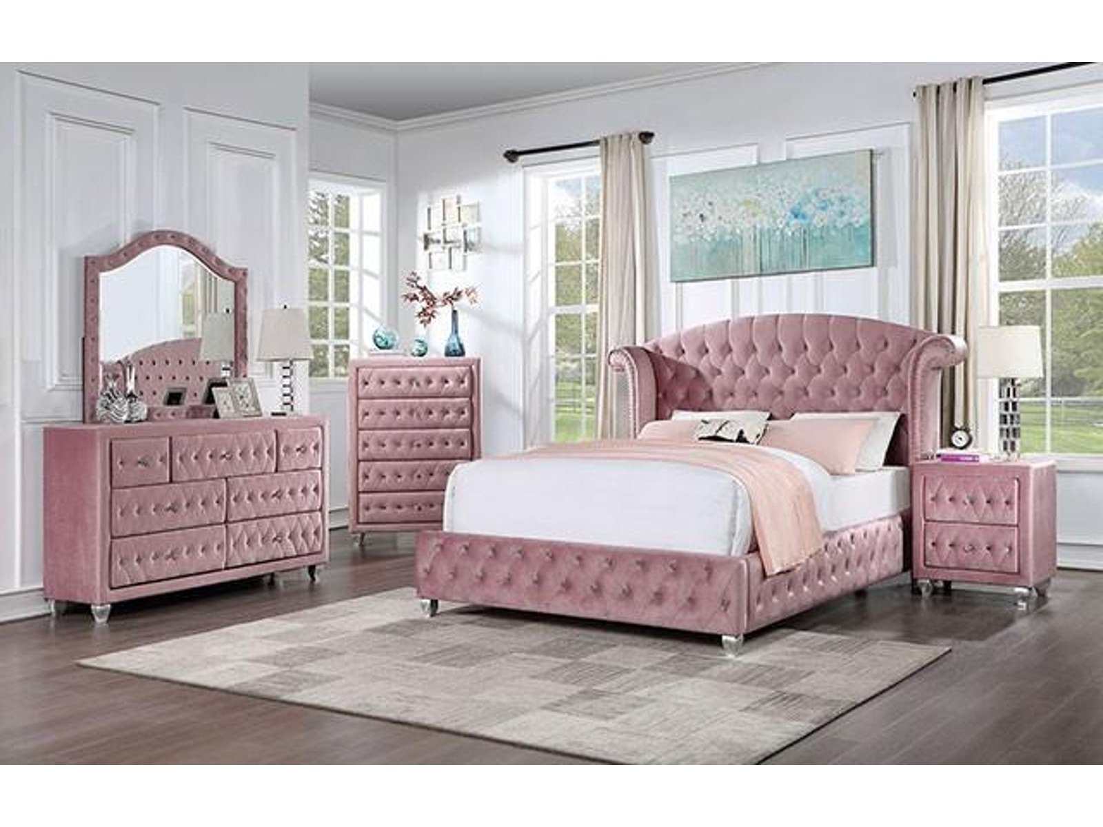 Zohar Pink 4pc Full Bedroom Set