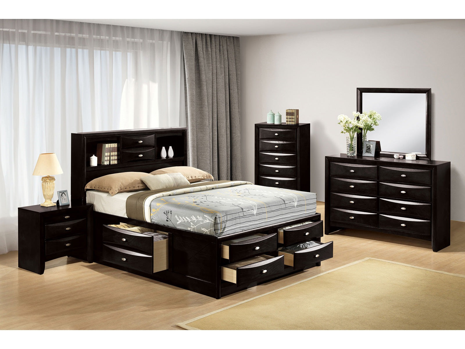 Zosimo Black 5 Pc. Queen Bedroom Set w/ 2NS