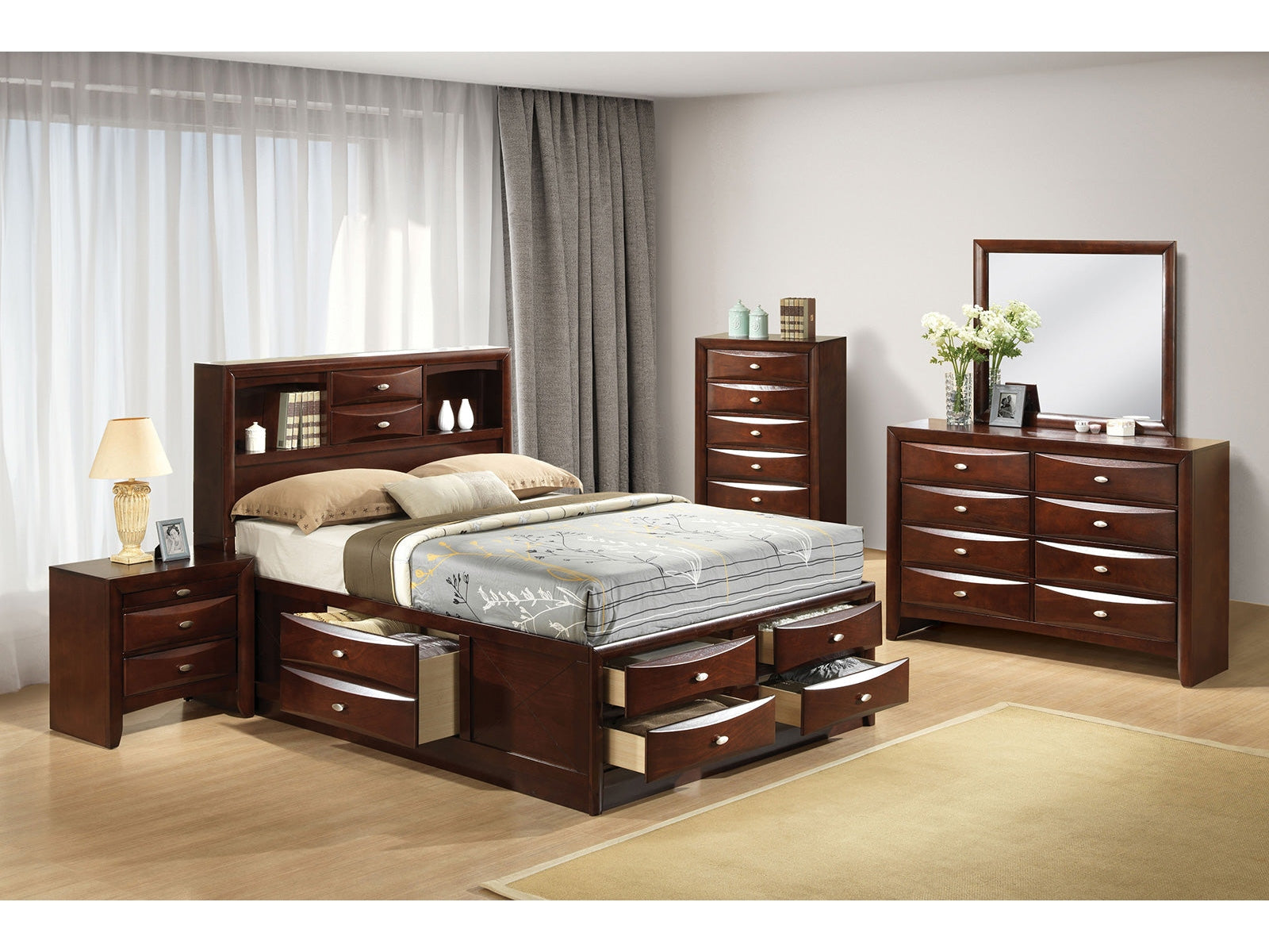 Zosimo Dark Cherry 5 Pc. Queen Bedroom Set w/ 2NS