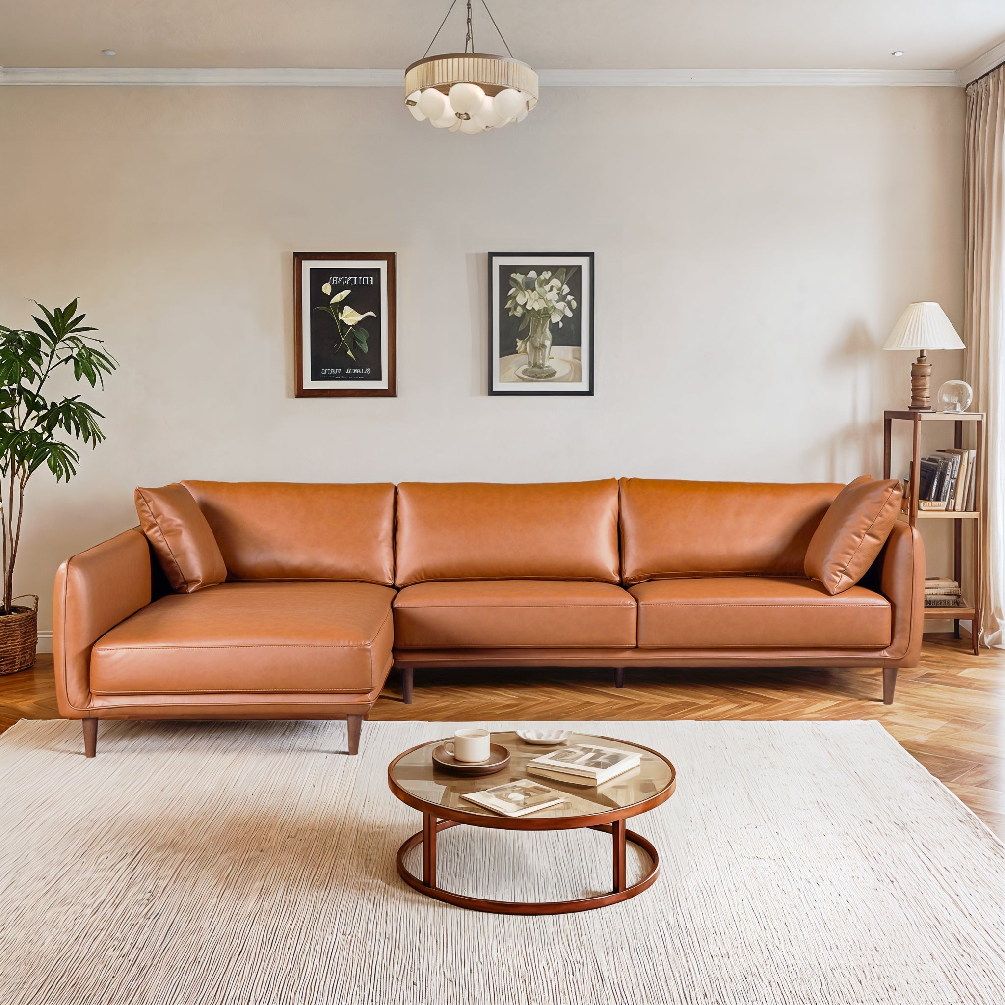 Cairo Sectional Left Sofa - Cognac Vegan Leather