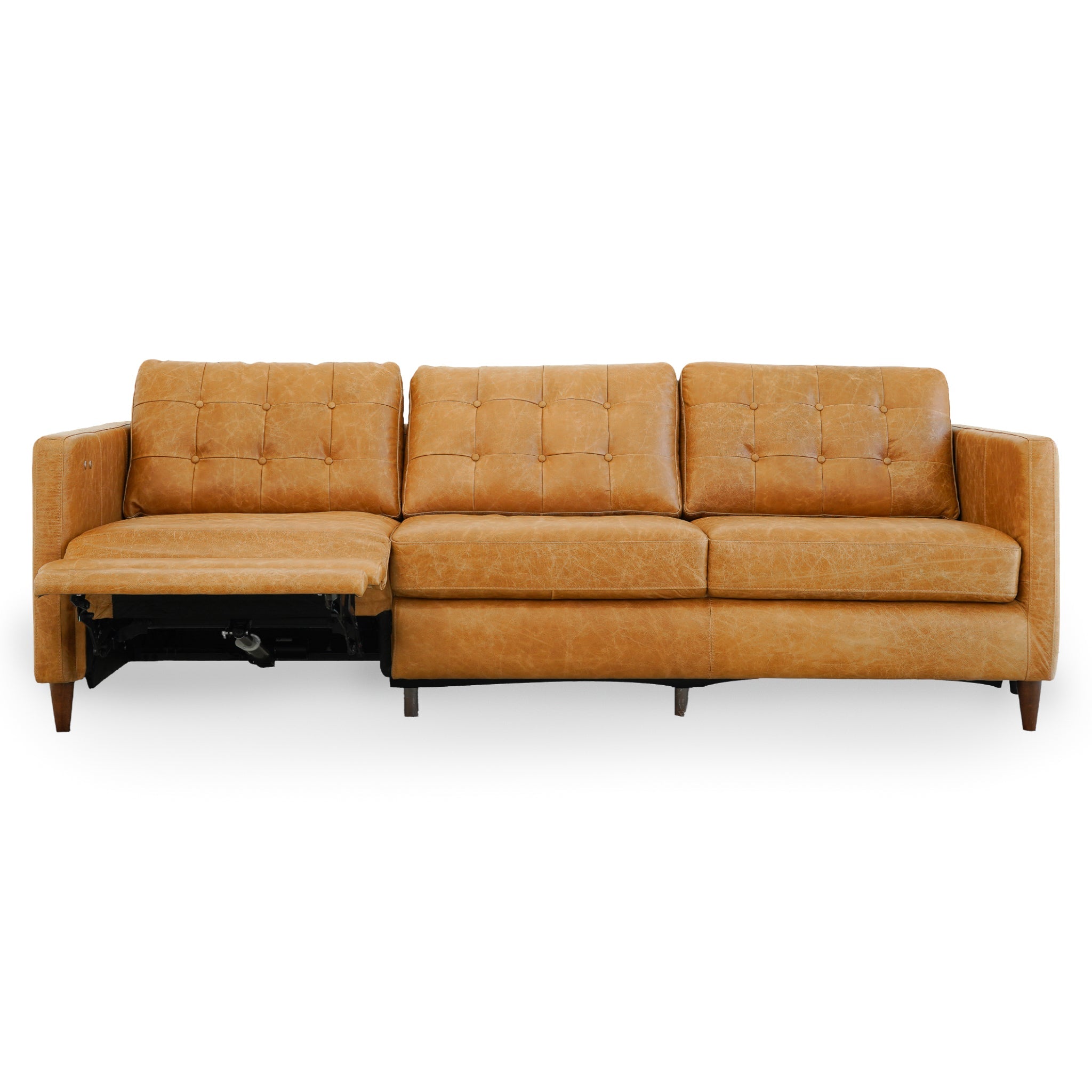 Christopher Tan Leather Electric Inclining Sofa Left Facing