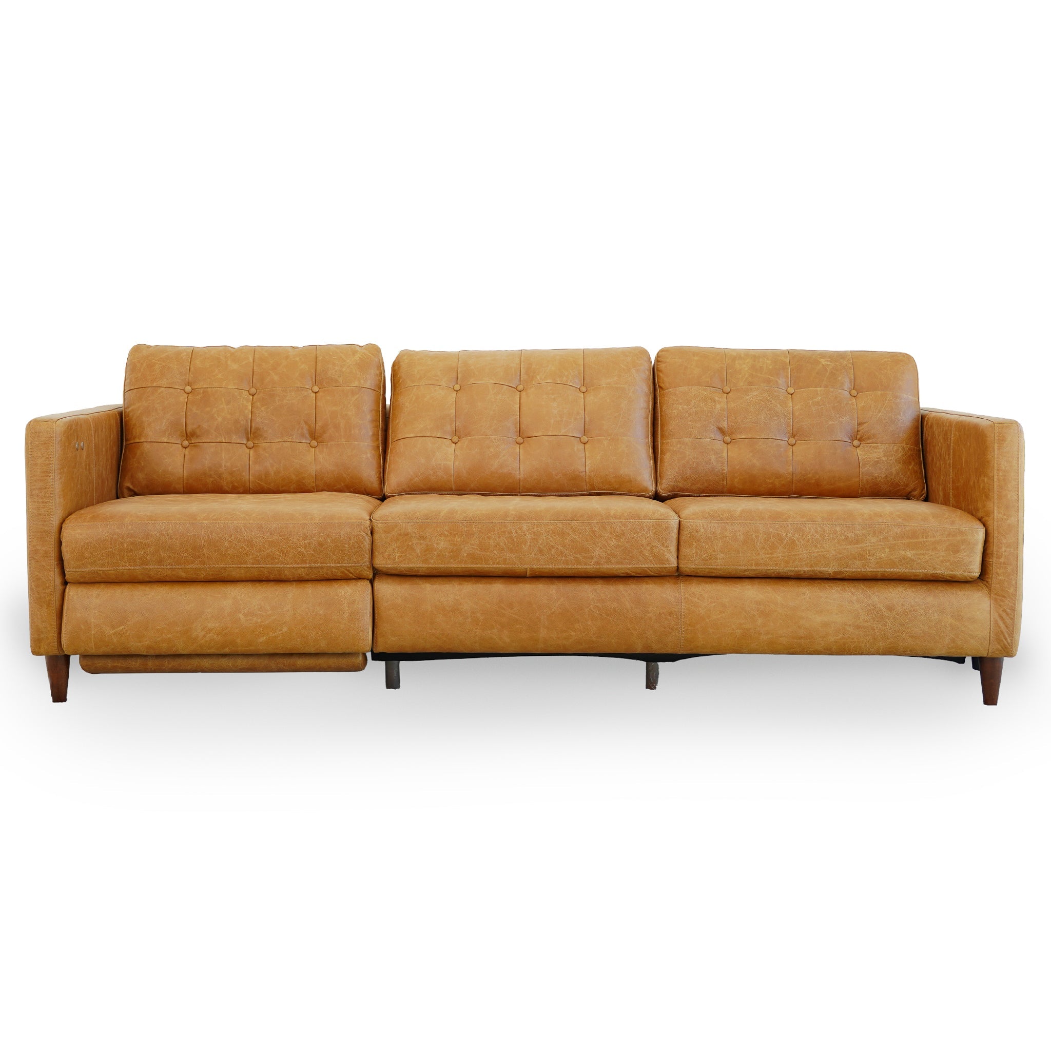 Christopher Tan Leather Electric Inclining Sofa Left Facing