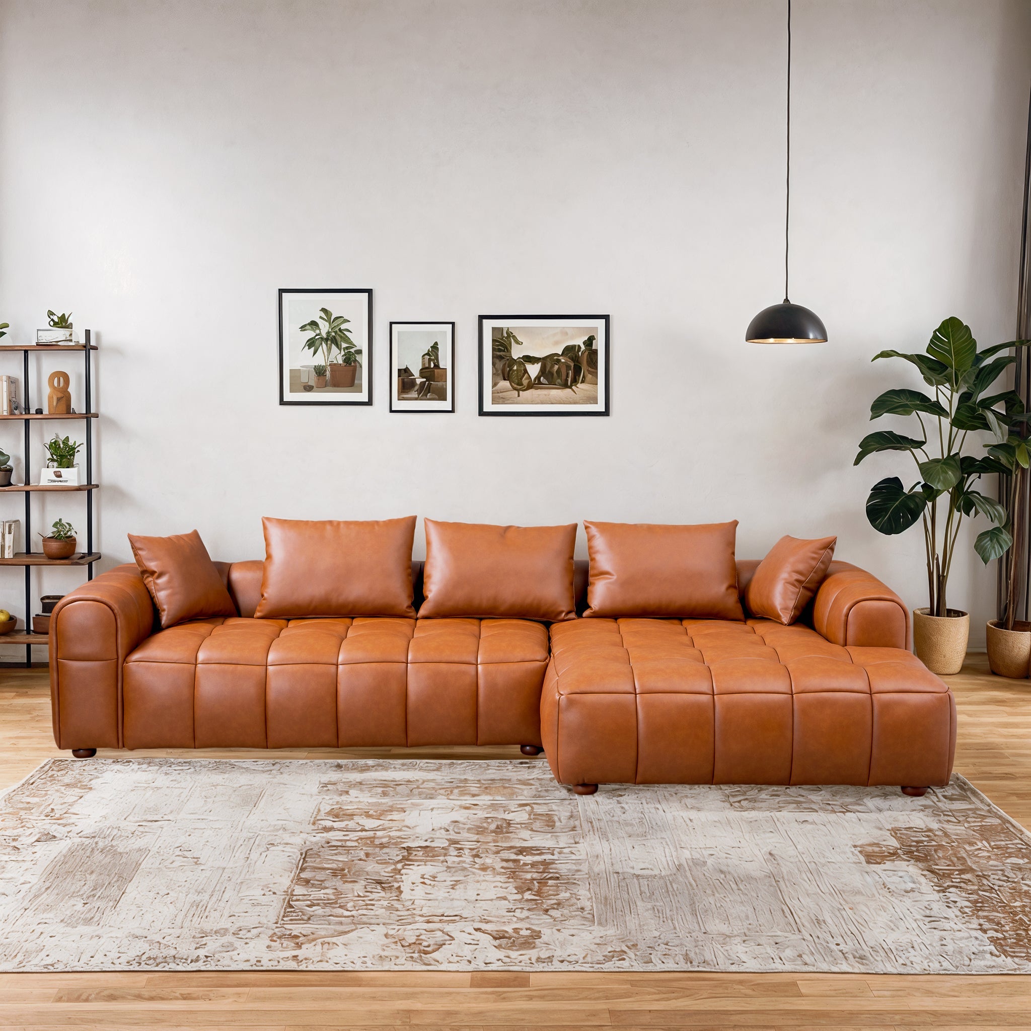 Clark Sectional Right Sofa  - Cognac Leather