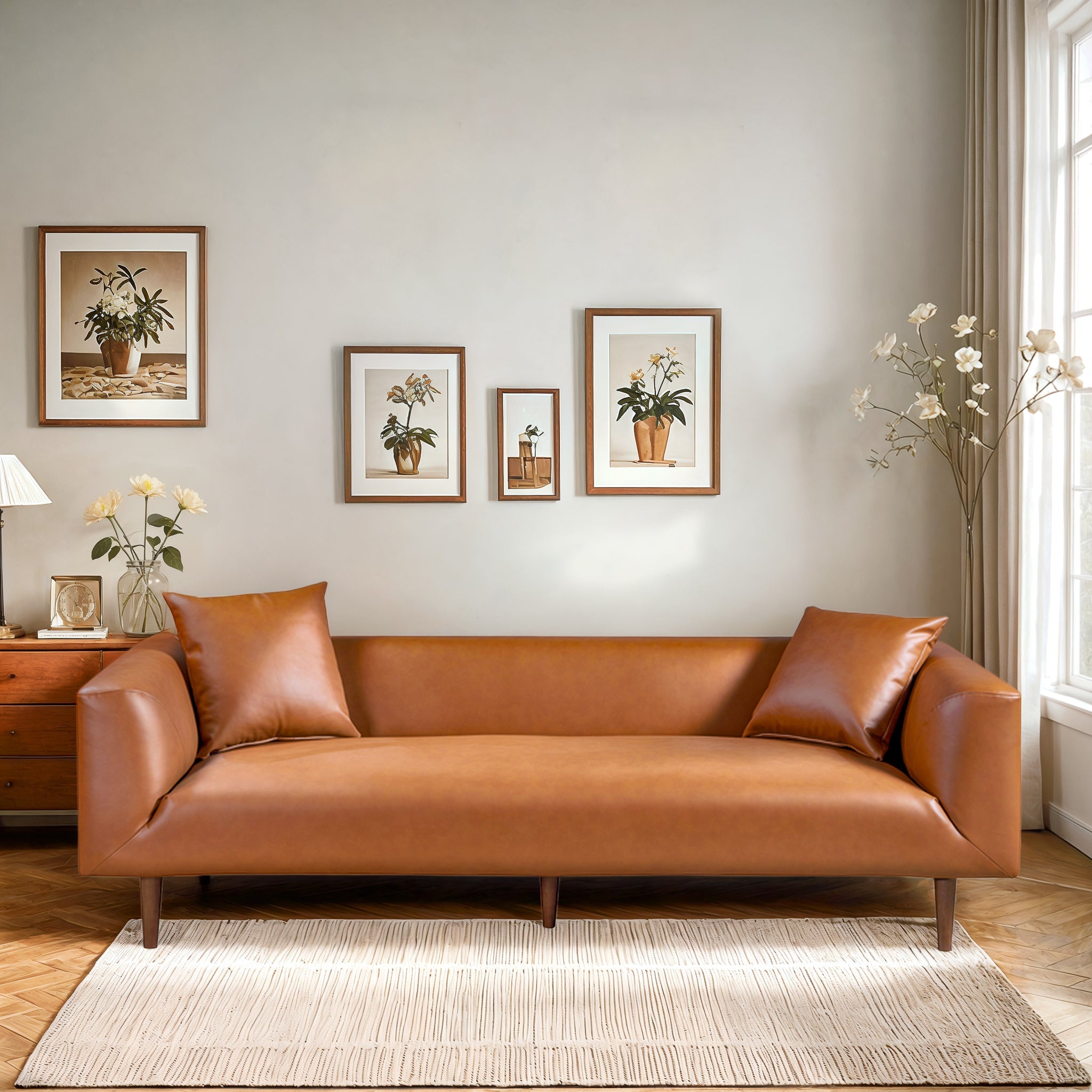 Elwood Cognac Vegan Leather Sofa