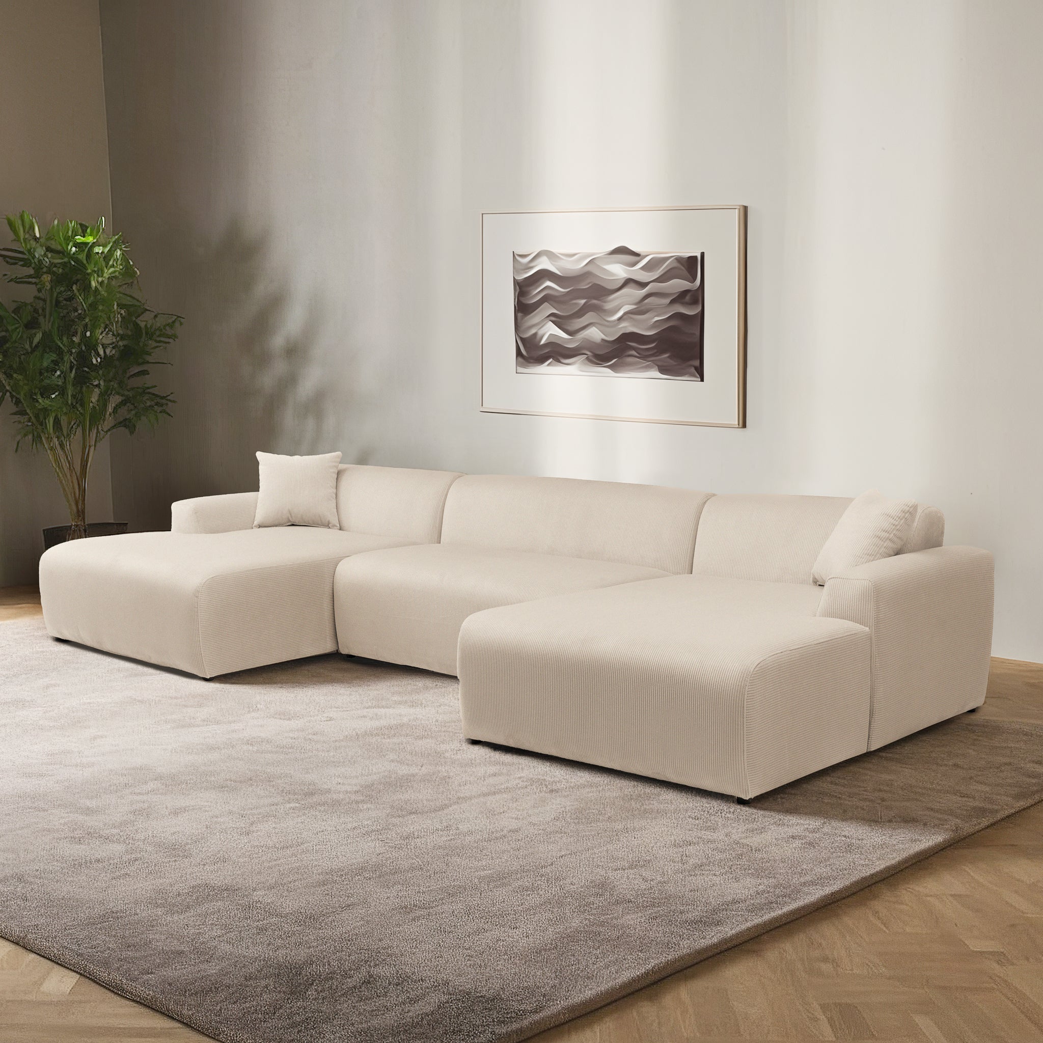 Mar U-Shape Corner Sofa - Cream Corduroy