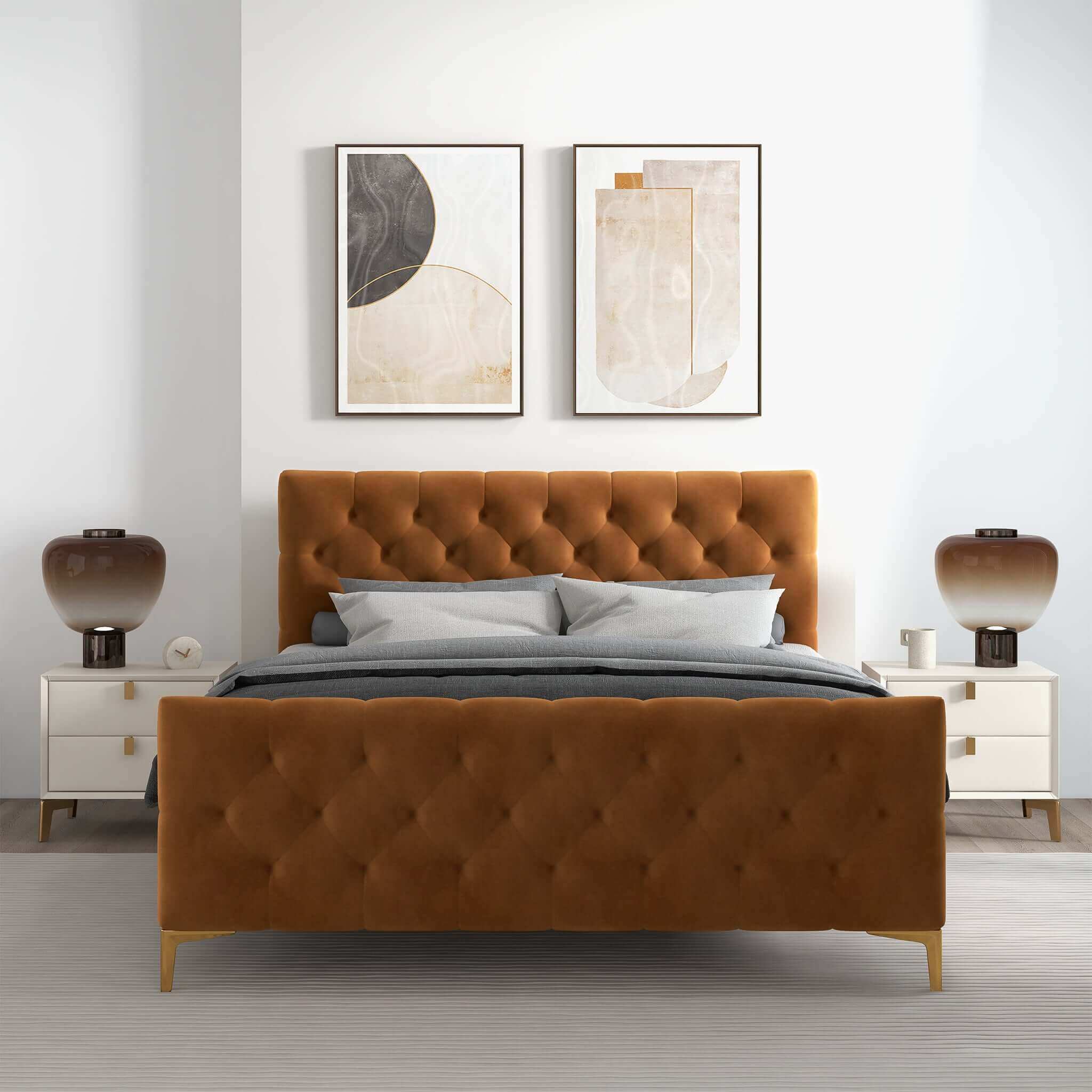 Bailey Cognac Velvet King Bed