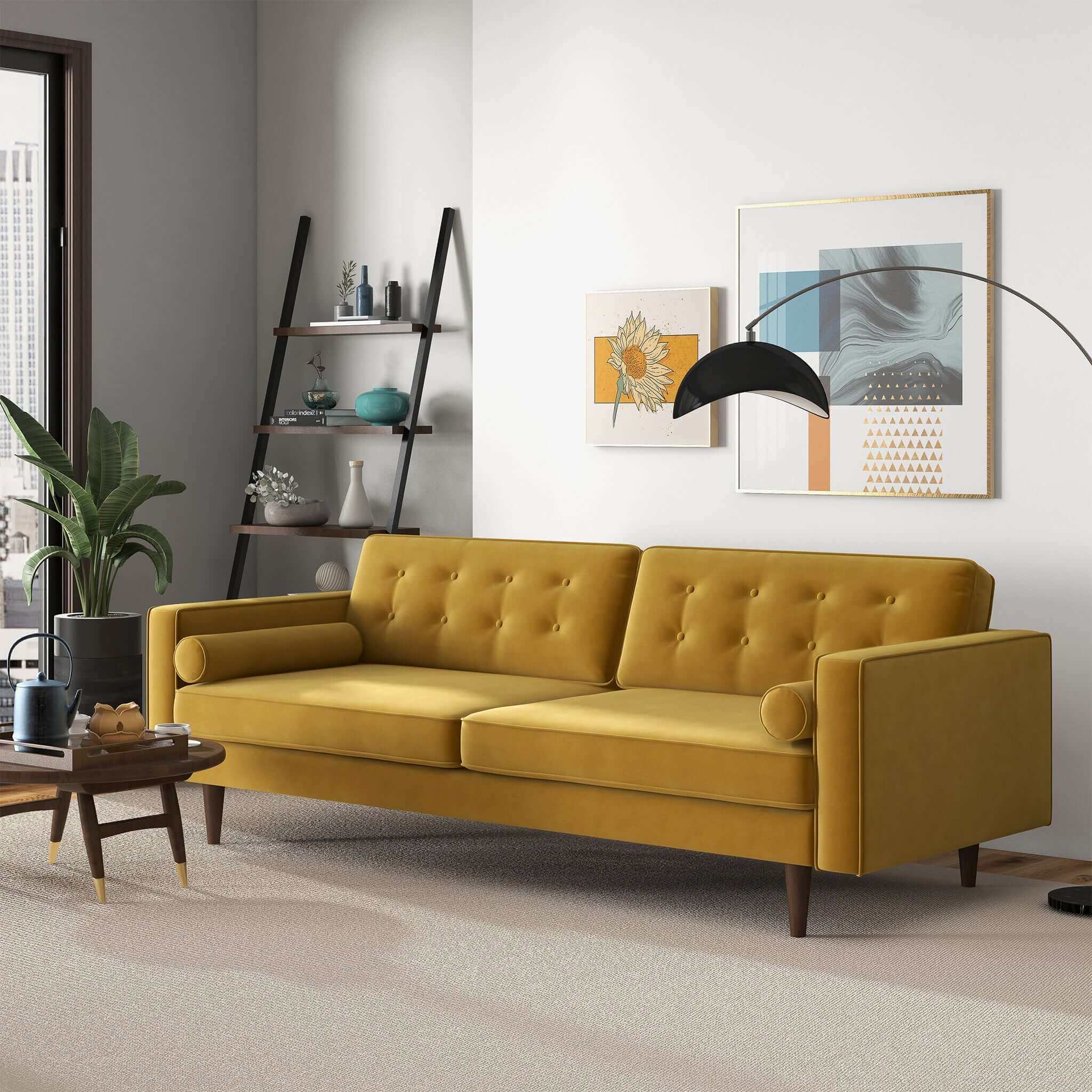 Casey Mid Century Modern Gold Velvet Sofa