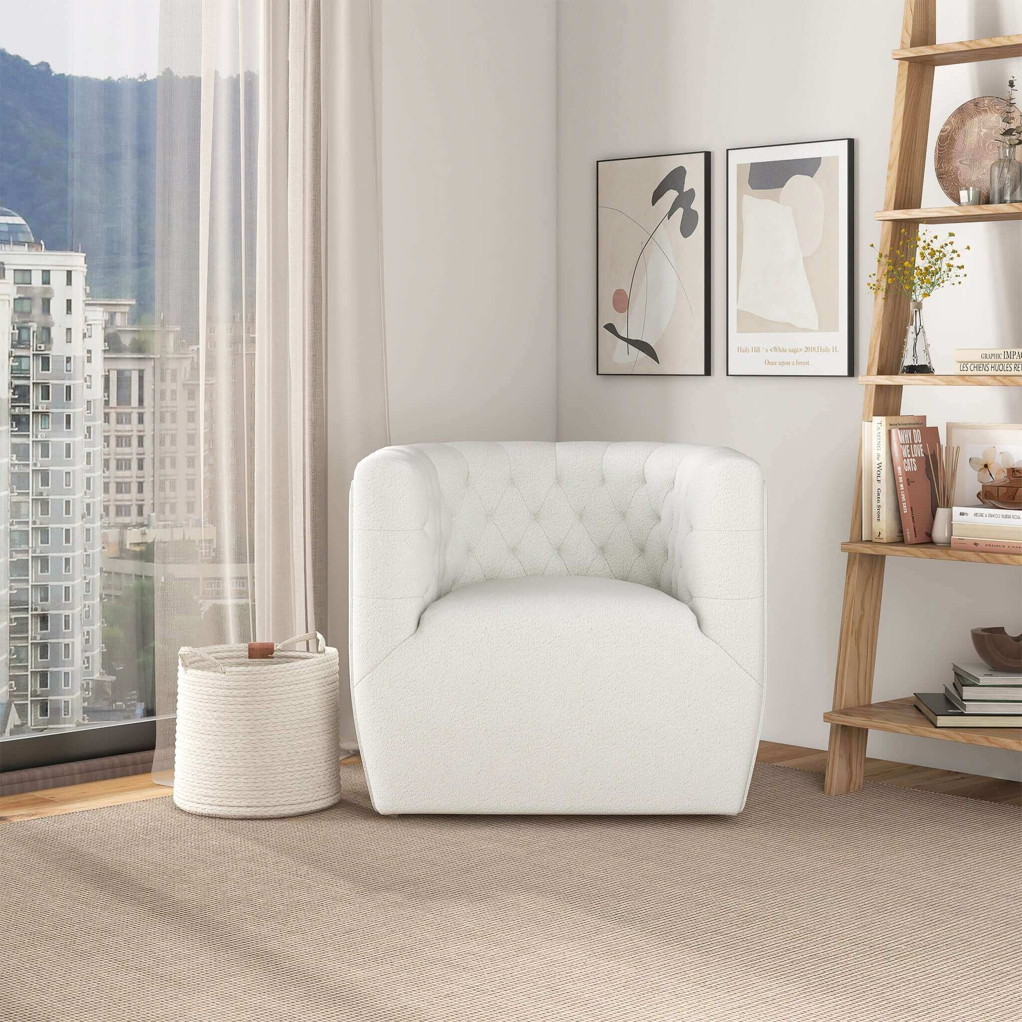 Delaney Cream Boucle Swivel Chair