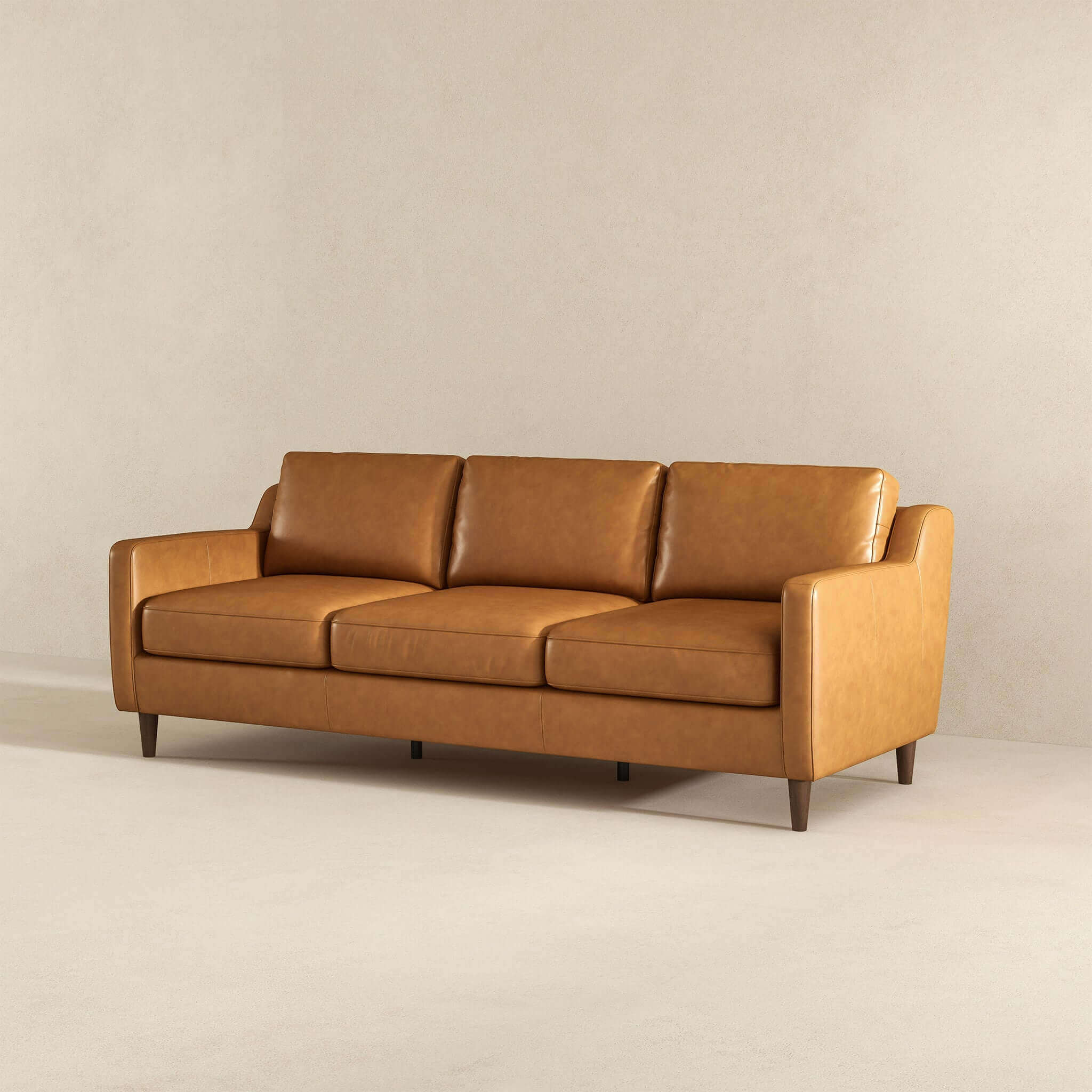 Cooper Mid Century Modern Tan Leather Sofa