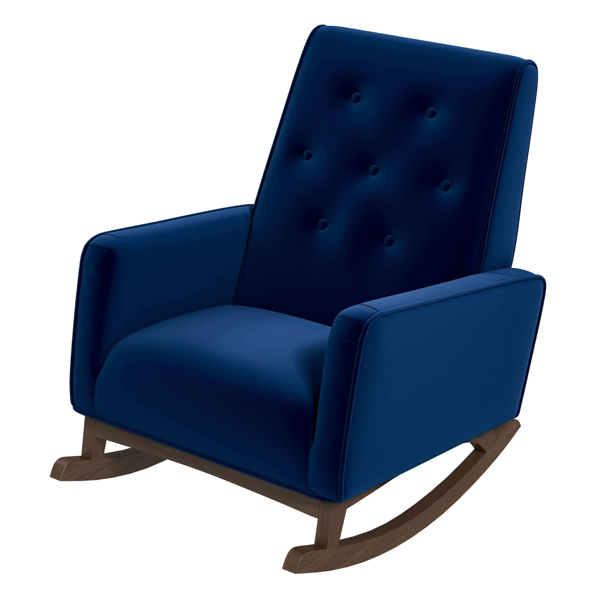 Demetrius  Dark Blue Velvet Solid Wood Rocking Chair