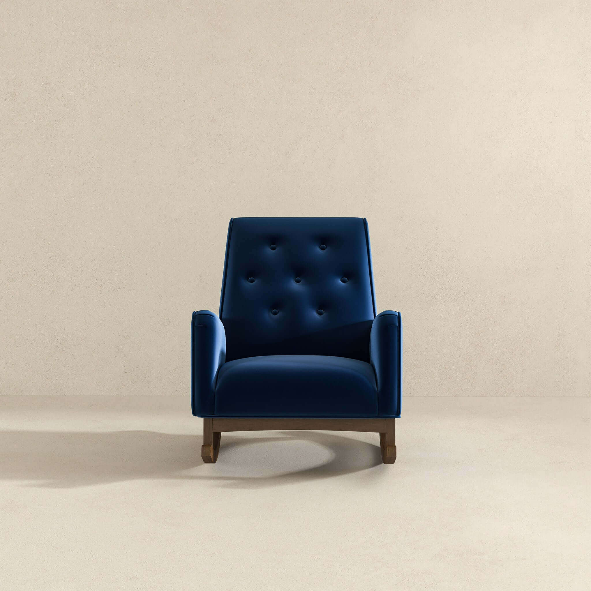 Demetrius  Dark Blue Velvet Solid Wood Rocking Chair