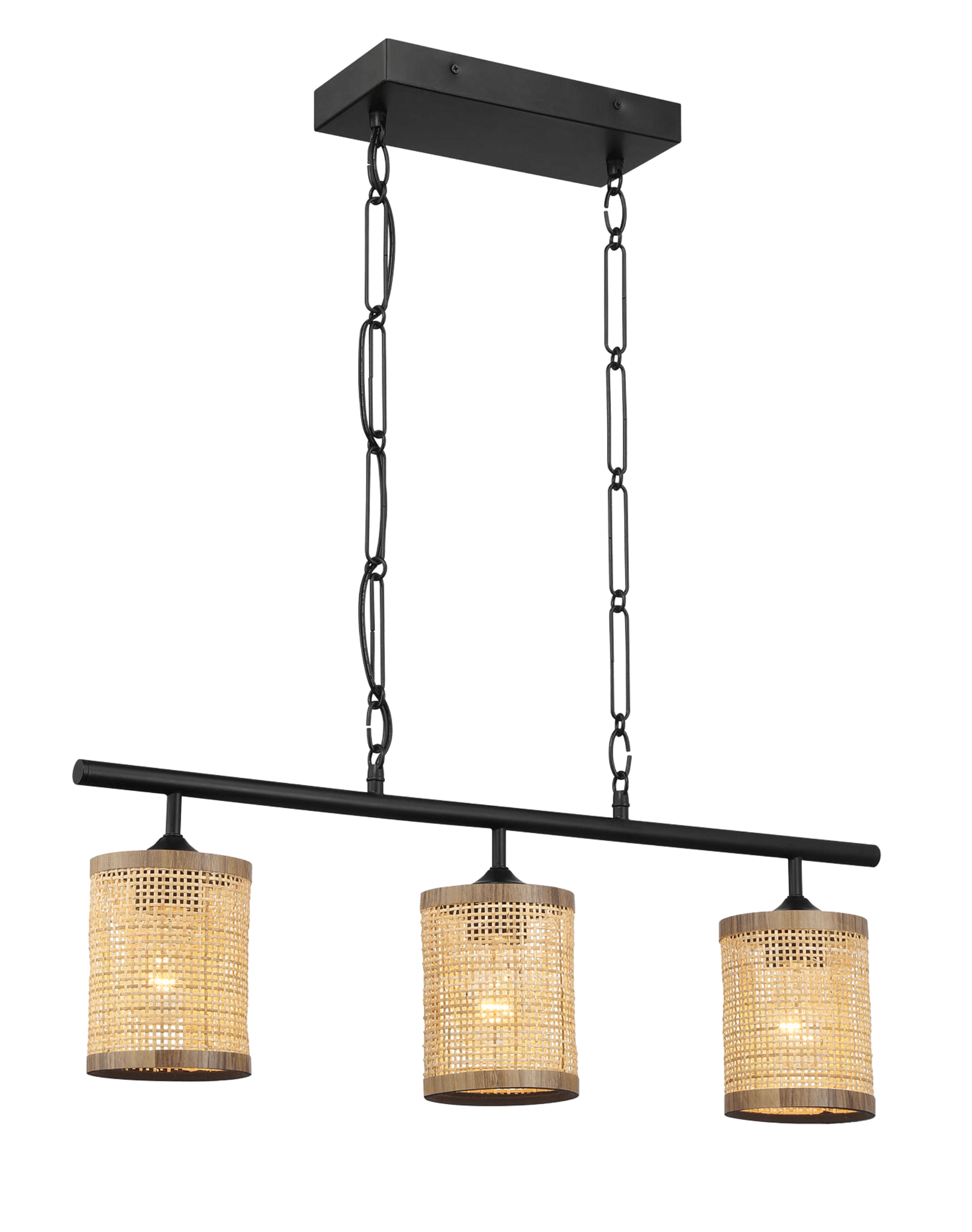 Elysian Three Lights Island With Natural Rattan Shade Farmhouse Chain Ceiling Lamp