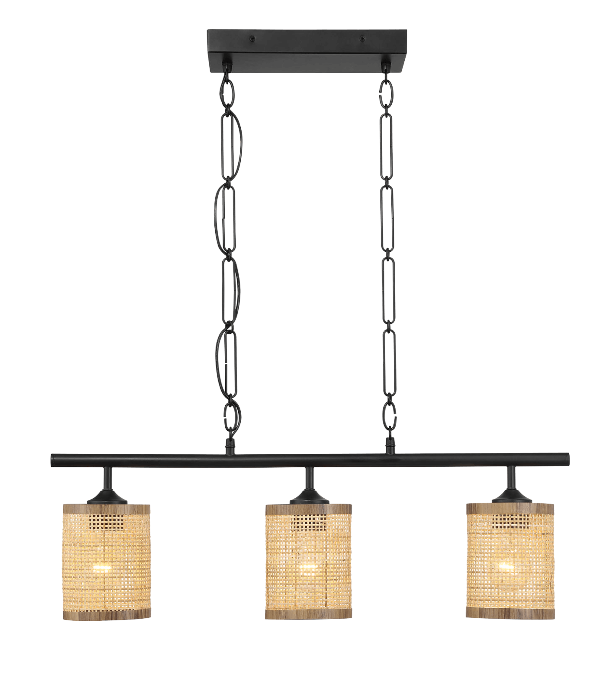 Elysian Three Lights Island With Natural Rattan Shade Farmhouse Chain Ceiling Lamp