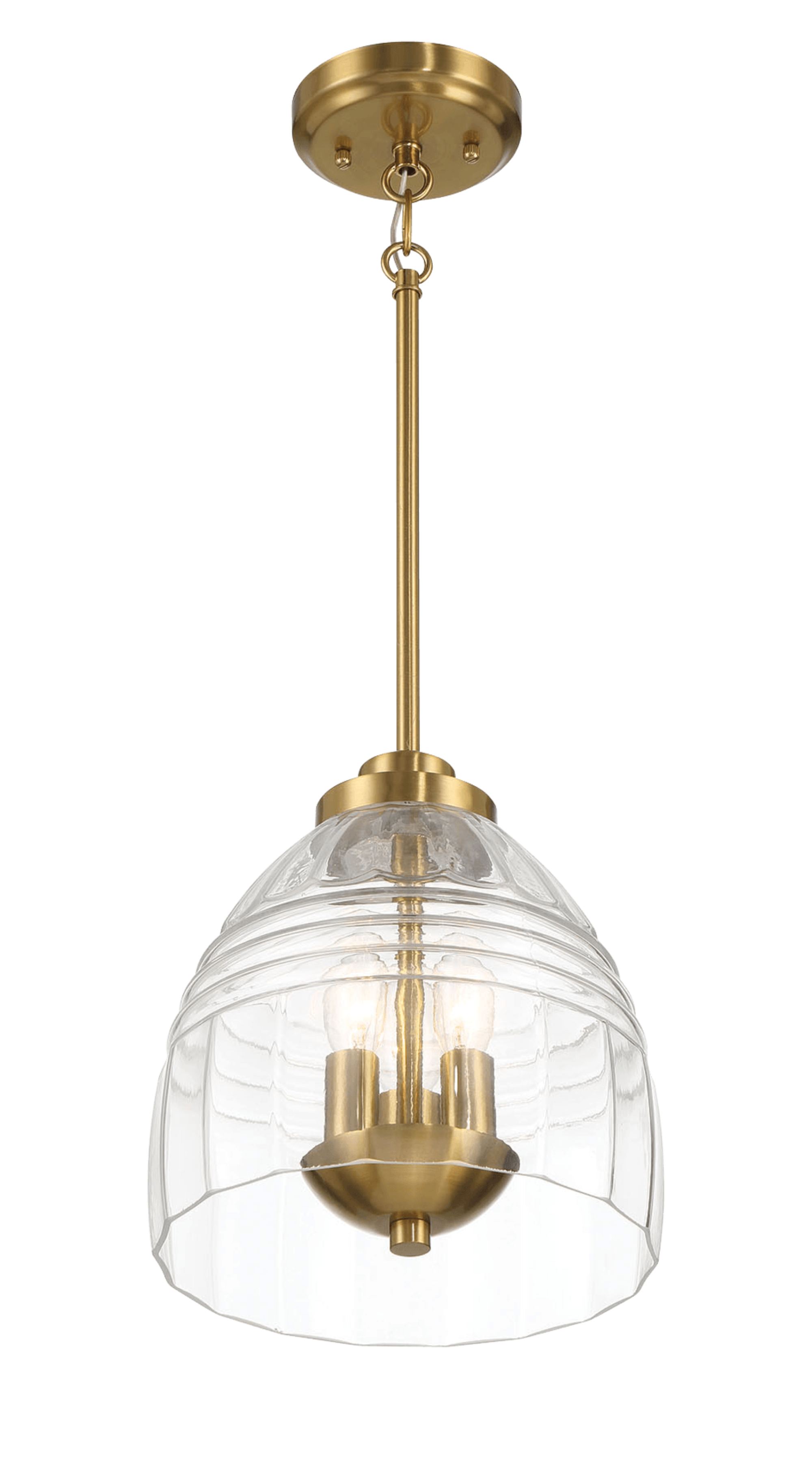 Ember Three Candle Lights Chain Pendant With Clear Glass - Satin Brass