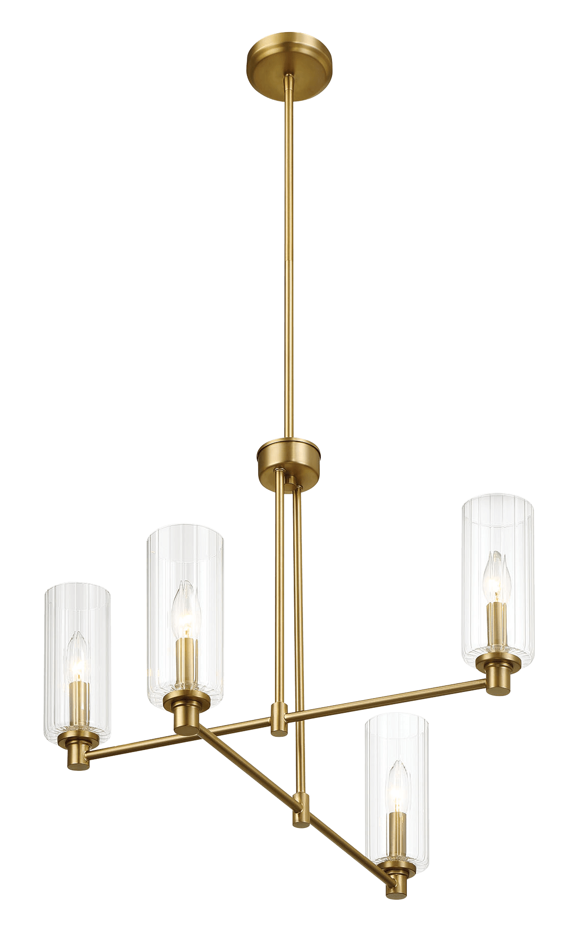 Enigma Four Lights Chandelier With Clear Ribbed Glass -Satin Brass