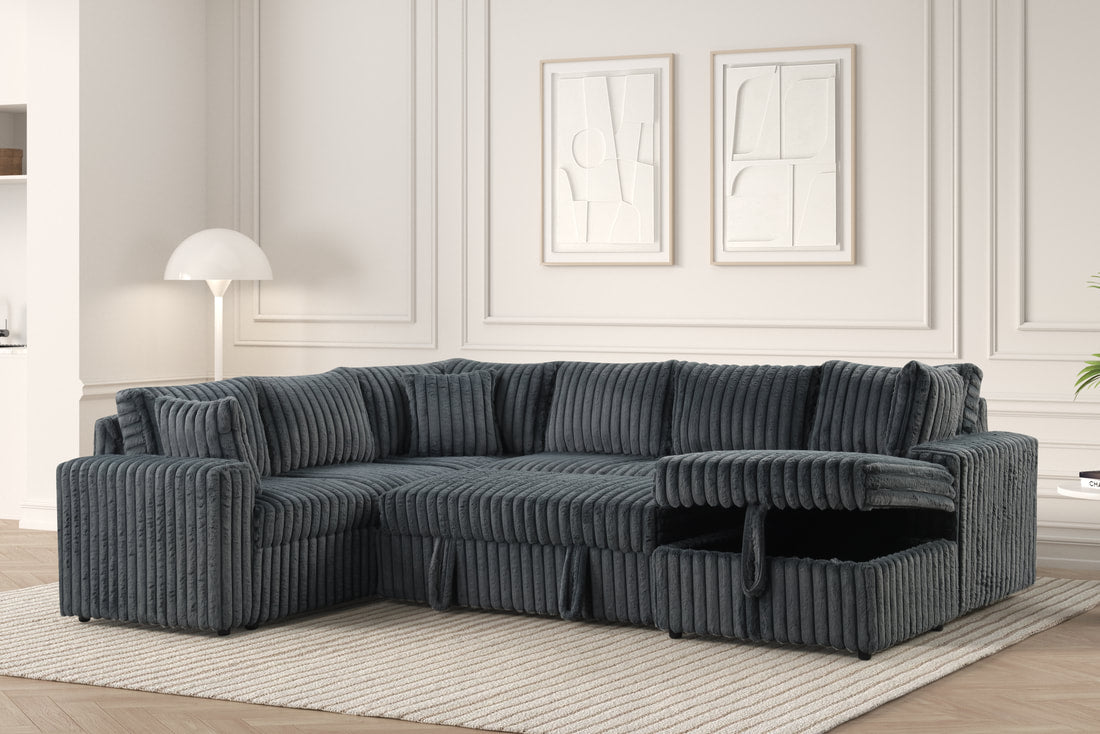 Sonic Charcoal Sectional with Pullout Bed