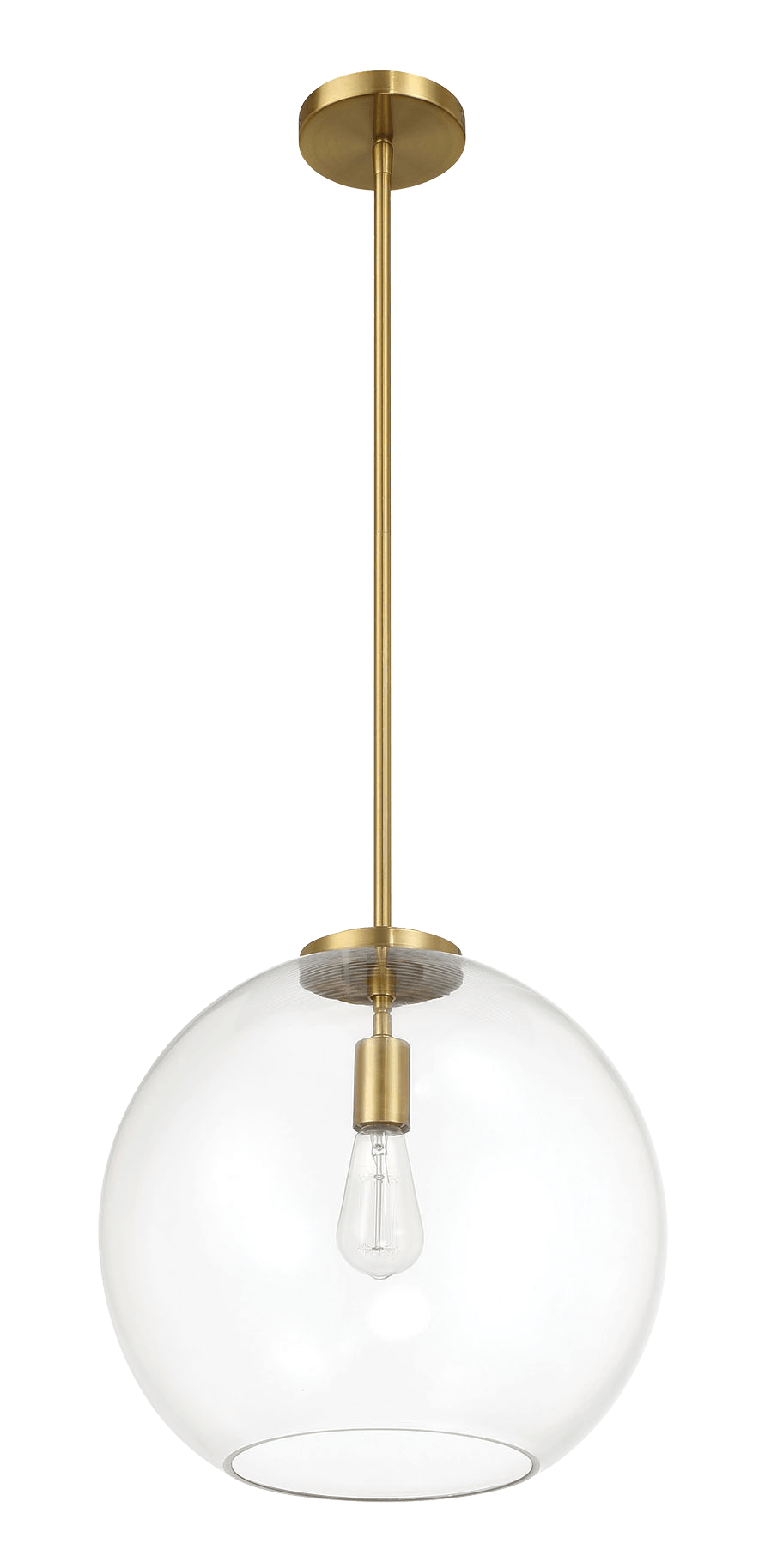 Gleam Single Light Pendant Lamp With Clear Globe Glass - Satin Brass