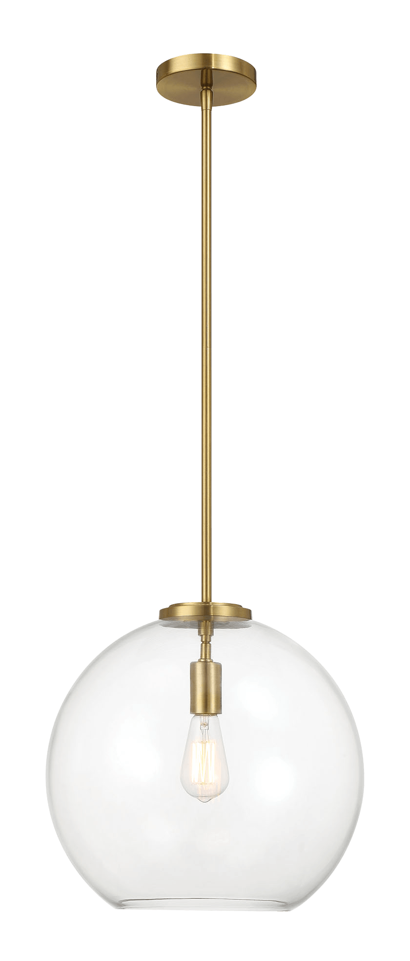 Gleam Single Light Pendant Lamp With Clear Globe Glass - Satin Brass