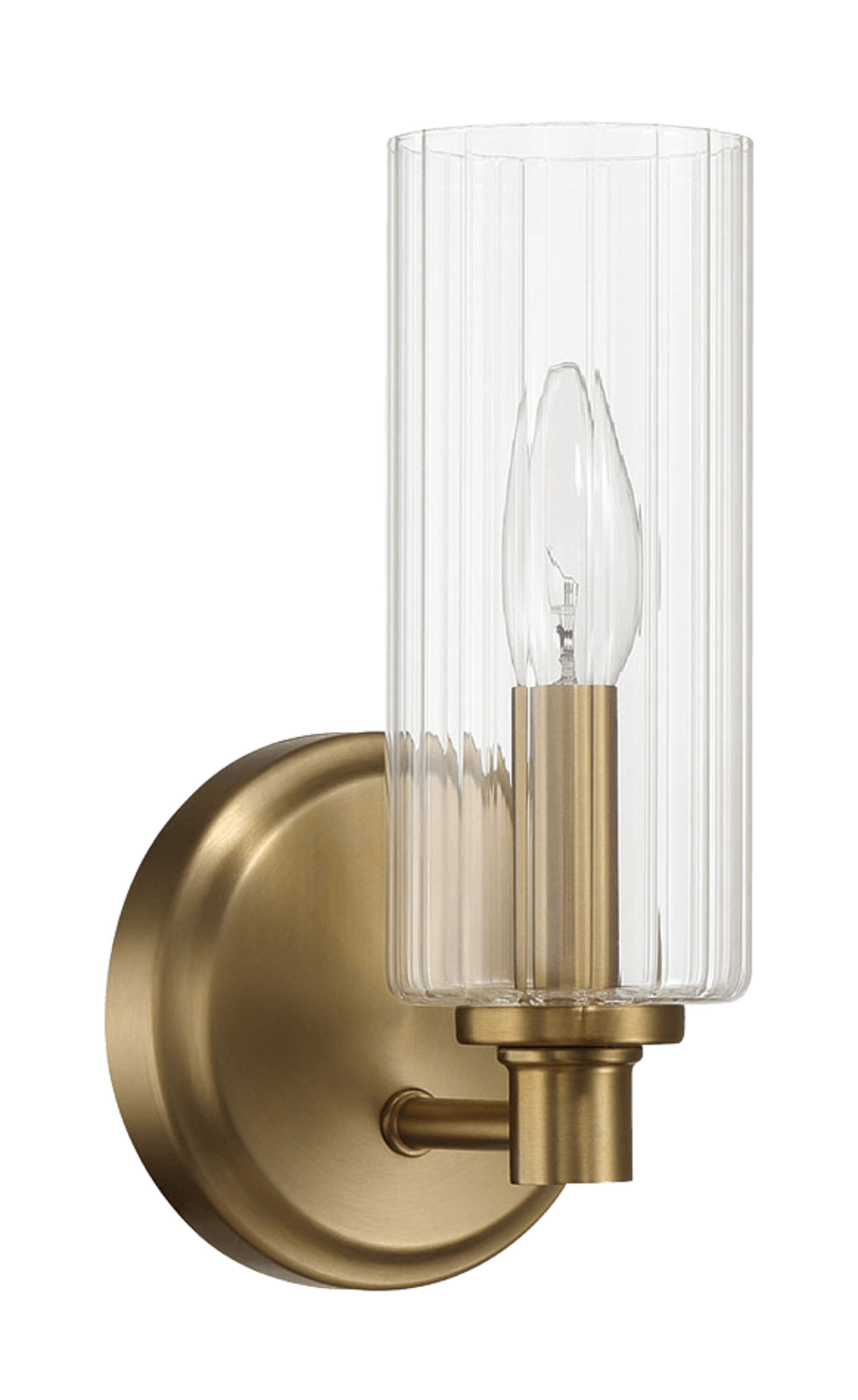 Jardin Single Light Wall Sconce With Clear Ribbed Glass - Satin Brass