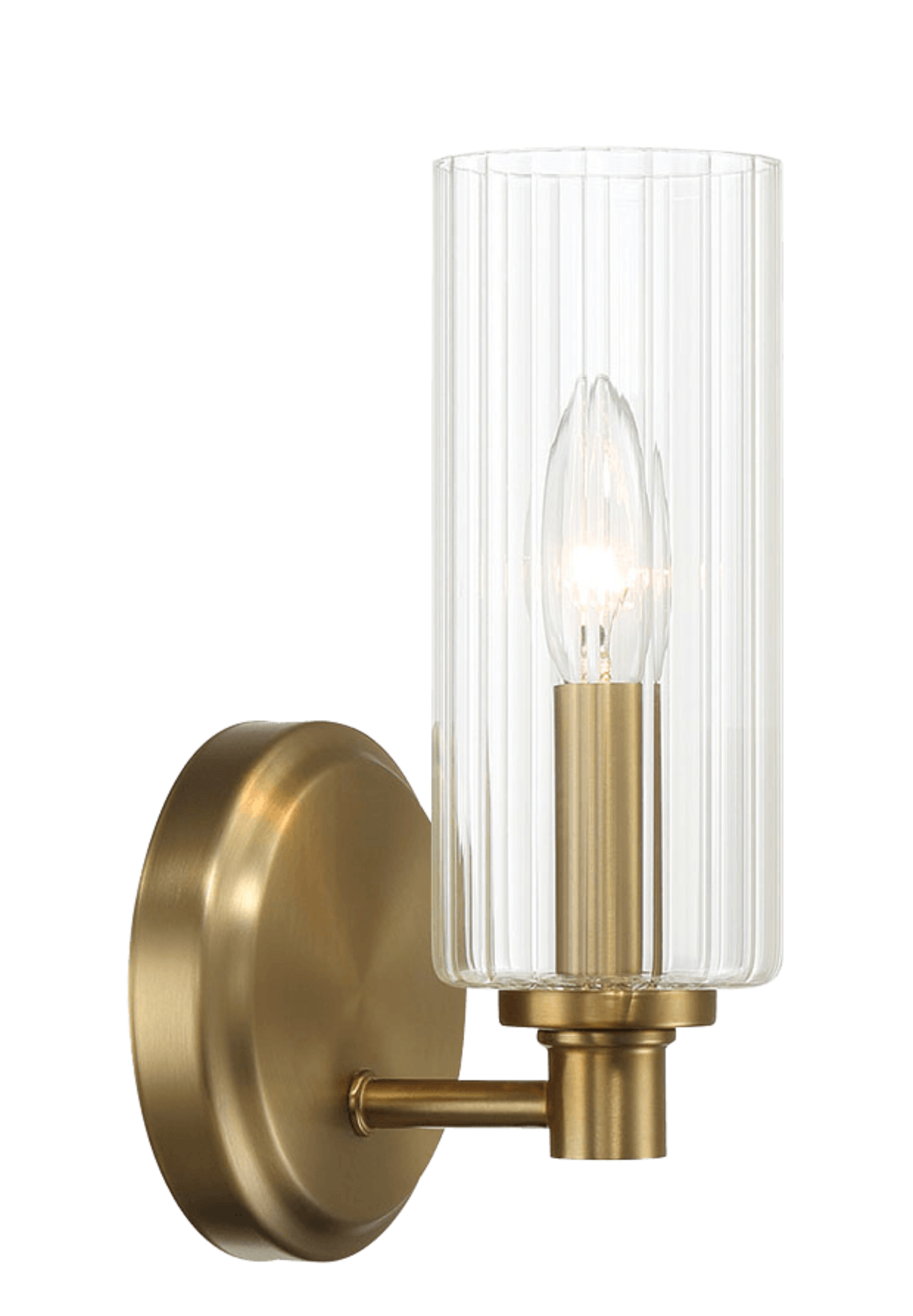 Jardin Single Light Wall Sconce With Clear Ribbed Glass - Satin Brass