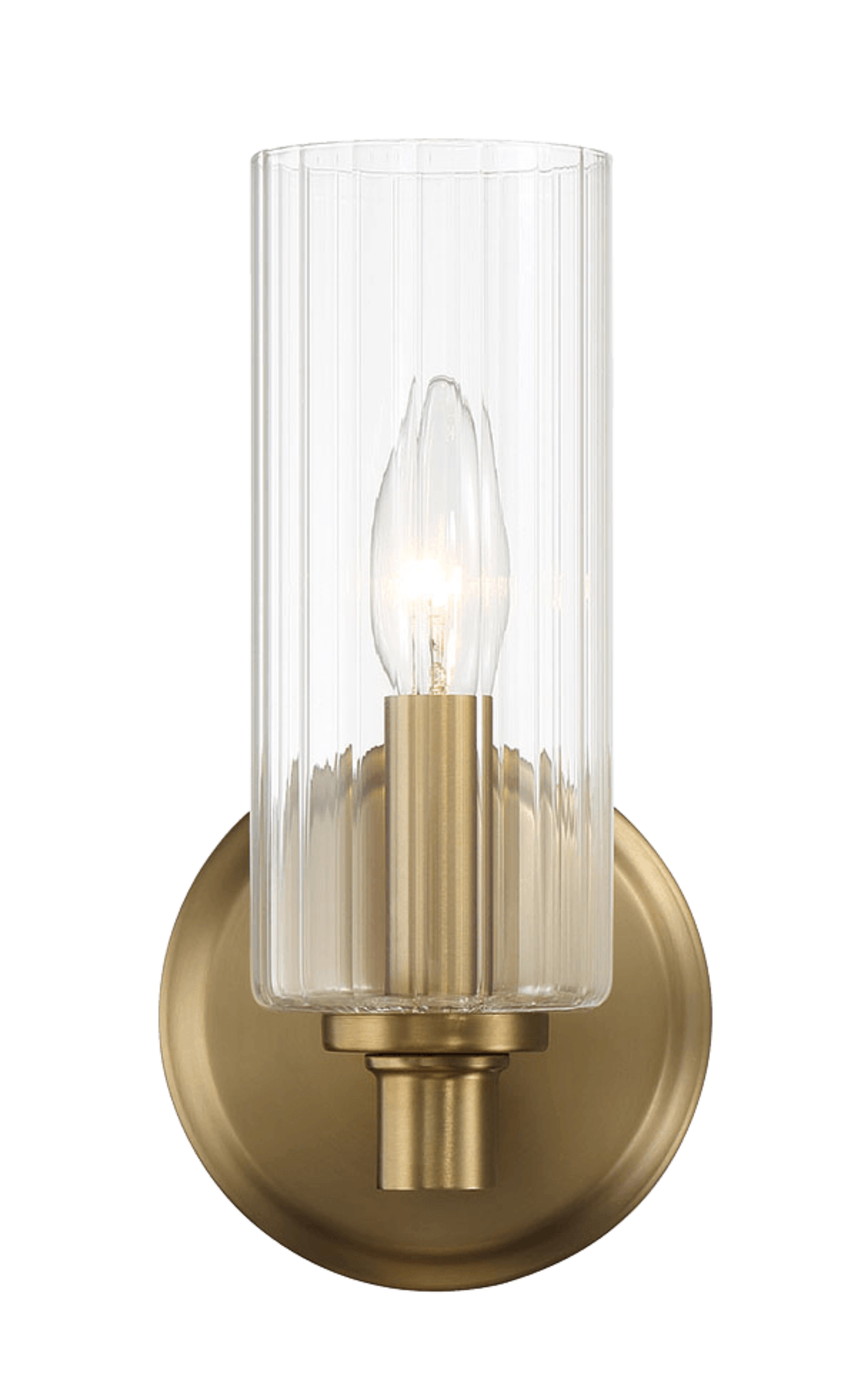 Jardin Single Light Wall Sconce With Clear Ribbed Glass - Satin Brass