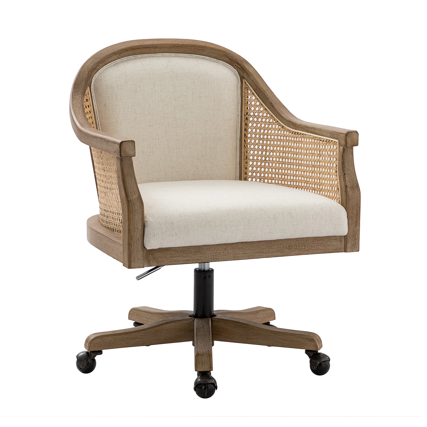 Xaver Task Chair with Rattan Arms in Ivory