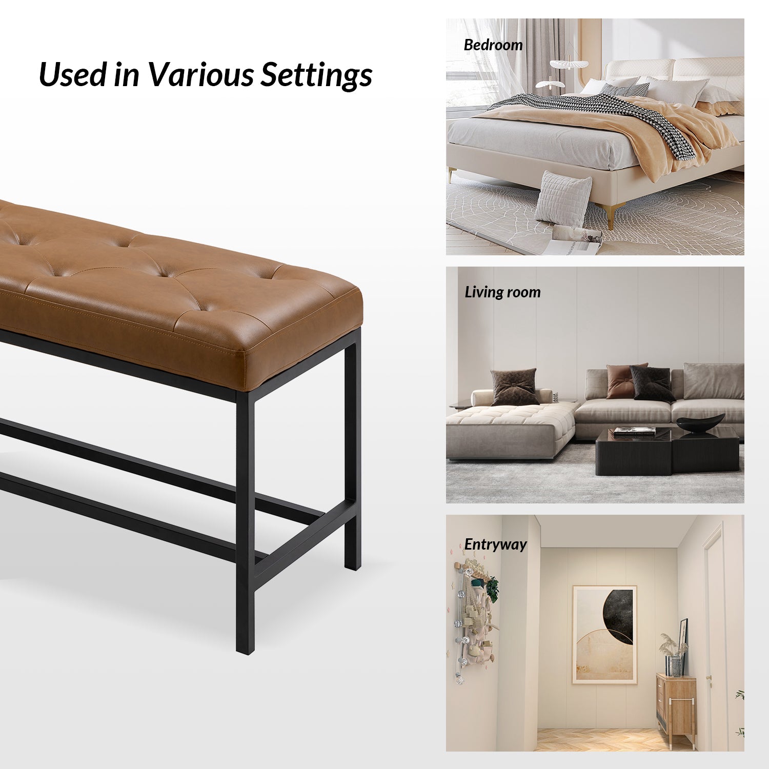 Jakob Upholstered Bench in Camel