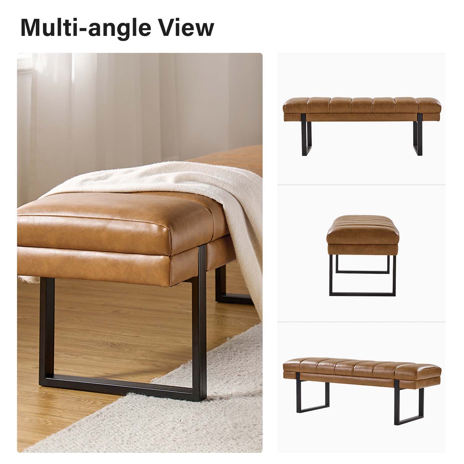 Laurg Upholstered Bench in Camel