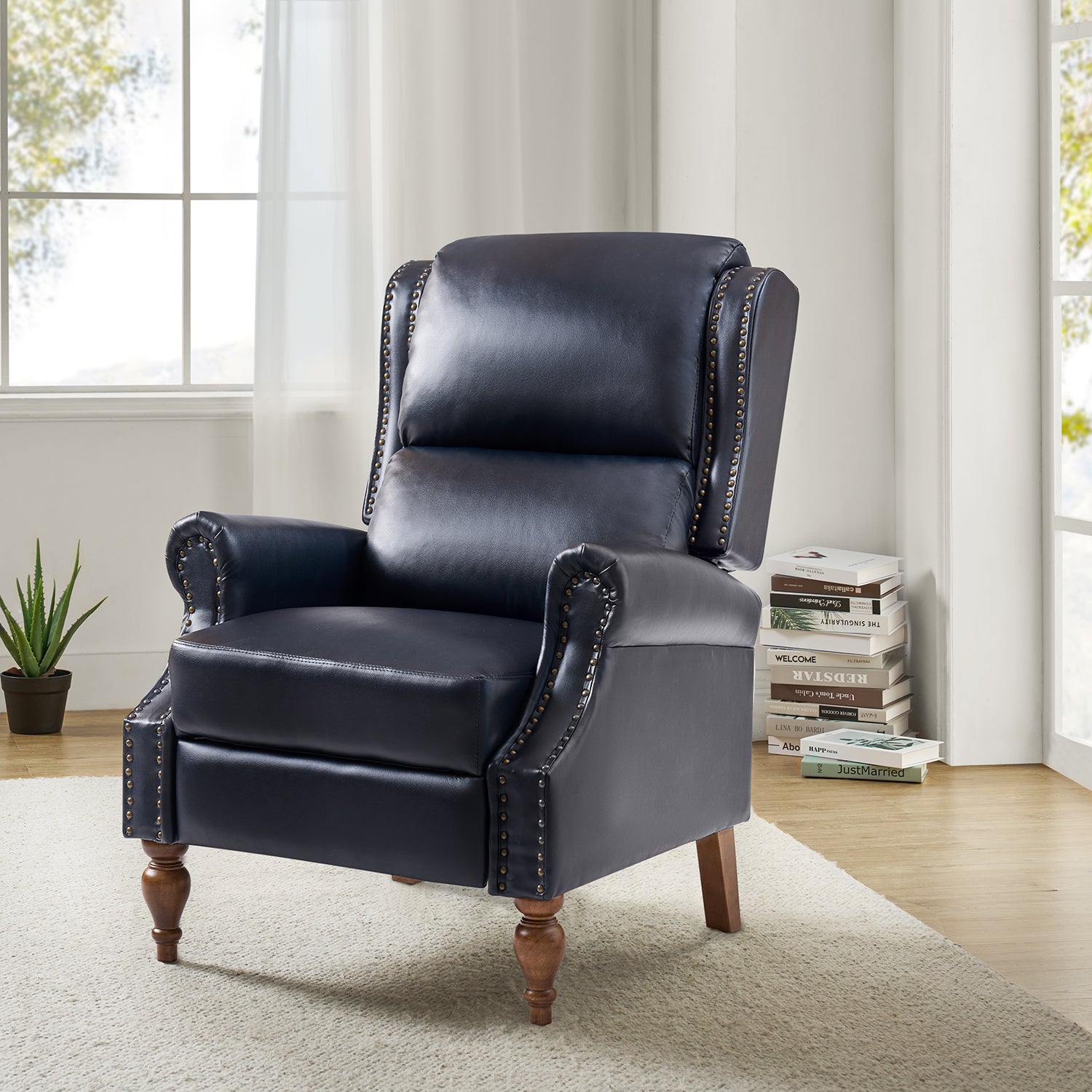 Rosalie Vegan Leather Manual Recliner in Navy