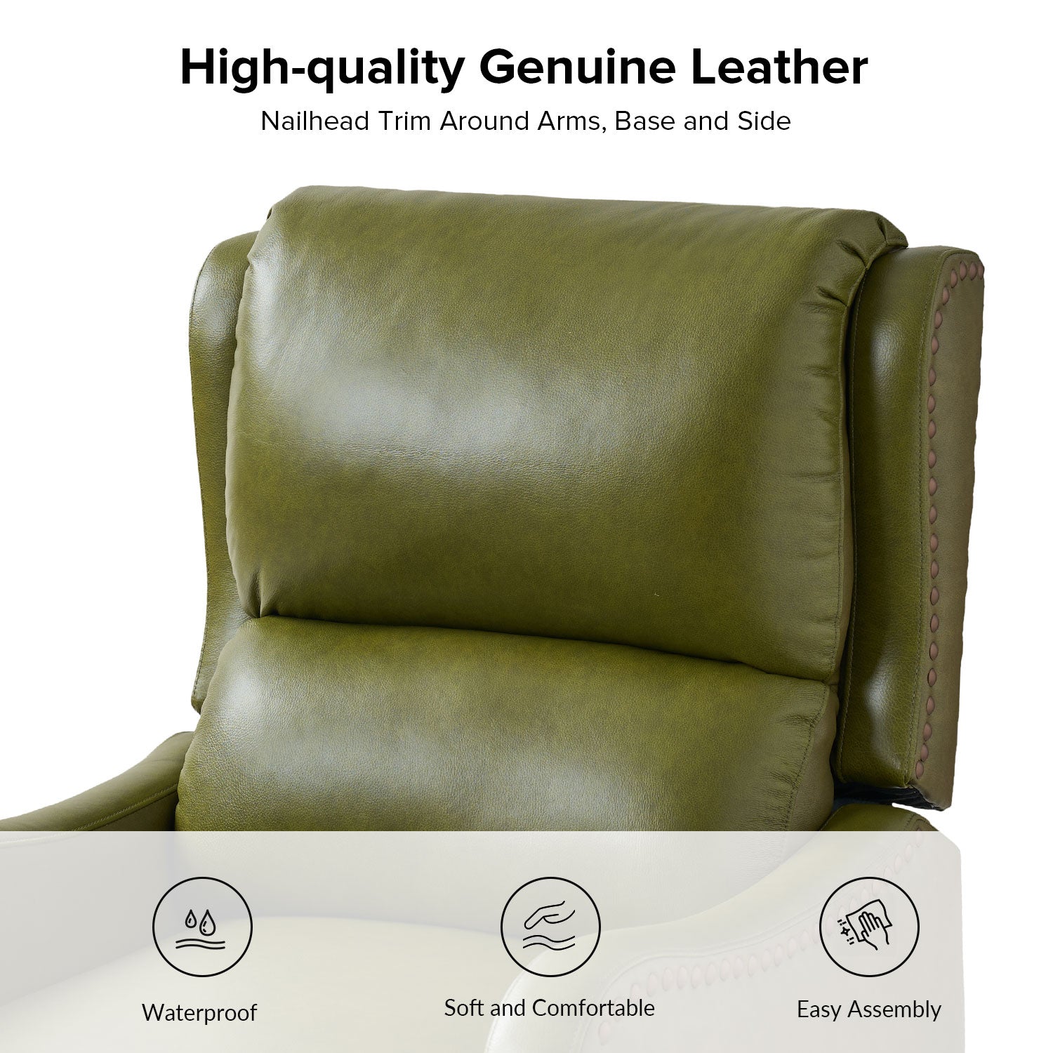 Hyde Genuine Leather Recliner in Olive