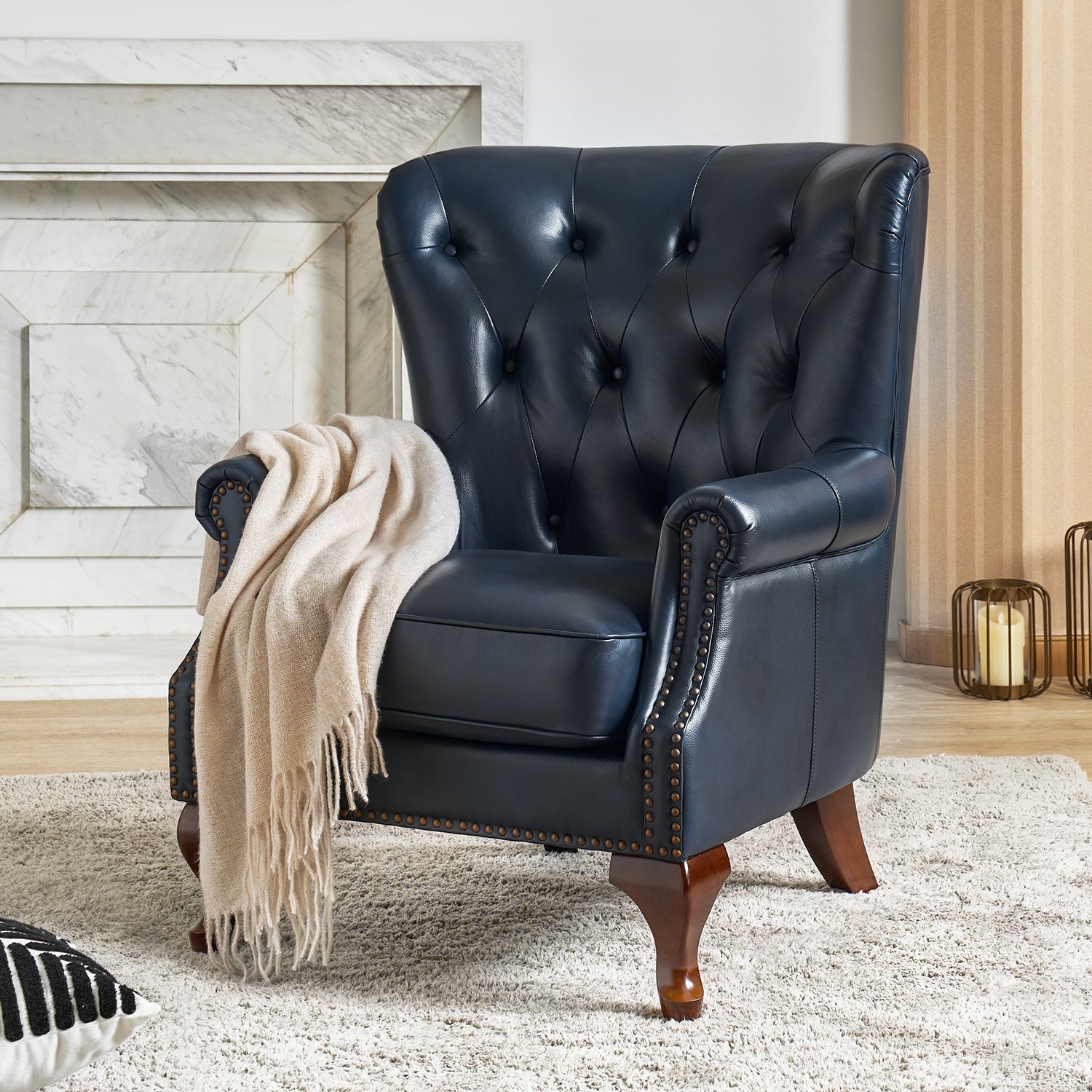 Anthony Genuine Leather Armchair in Navy