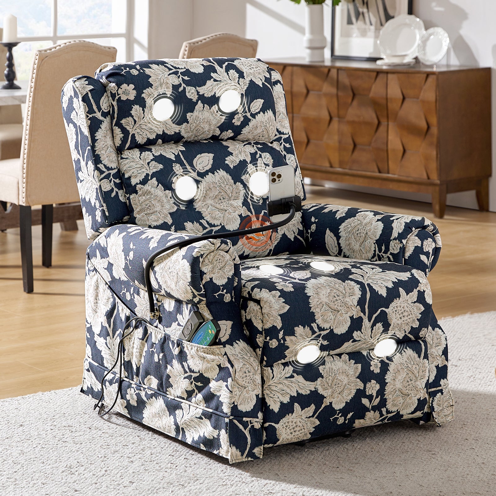 Billy Lift Assist Power Recliner in Navy