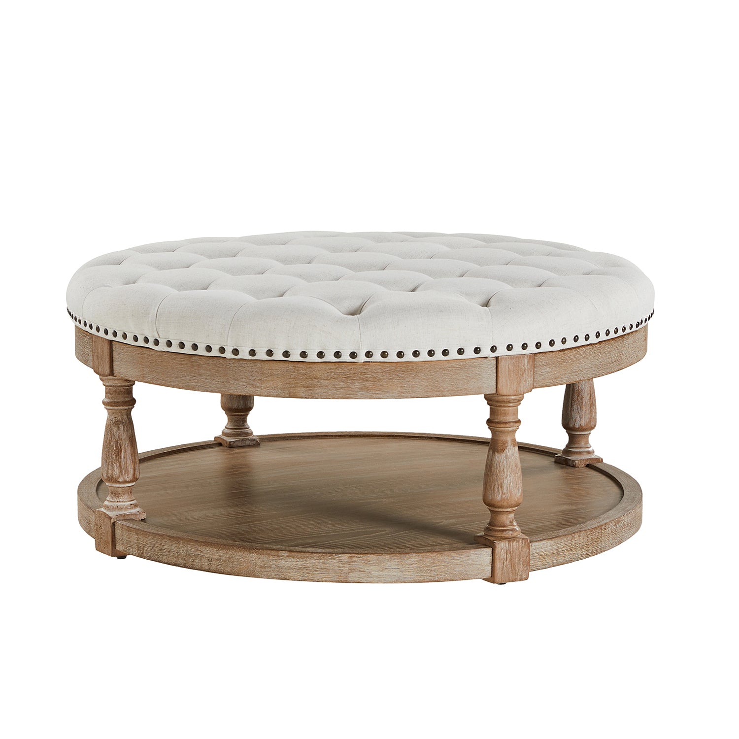 Deoius Tufted Round Cocktail Ottoman with Storage in Ivory