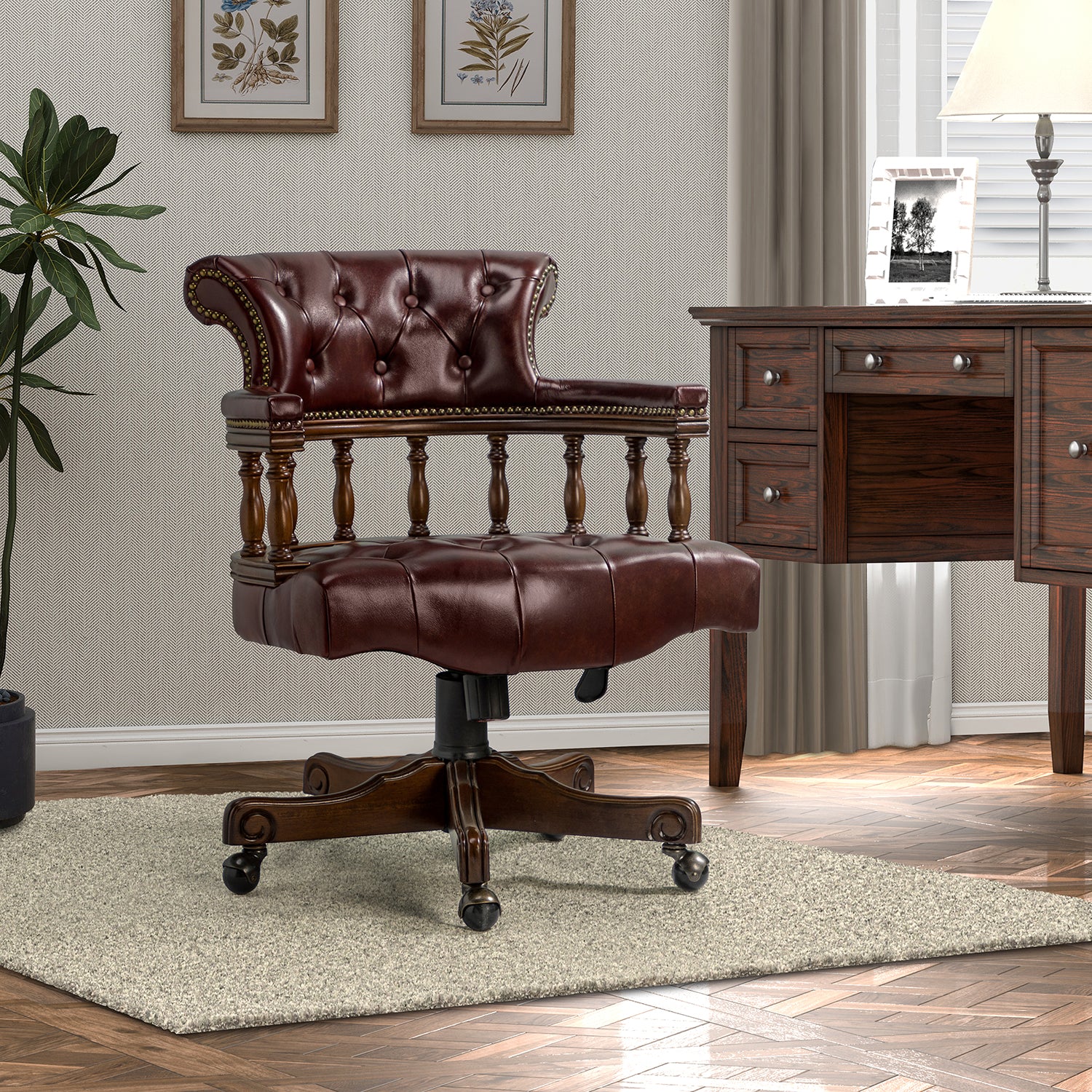 Uberto Genuine Leather Executive Chair in Burgundy