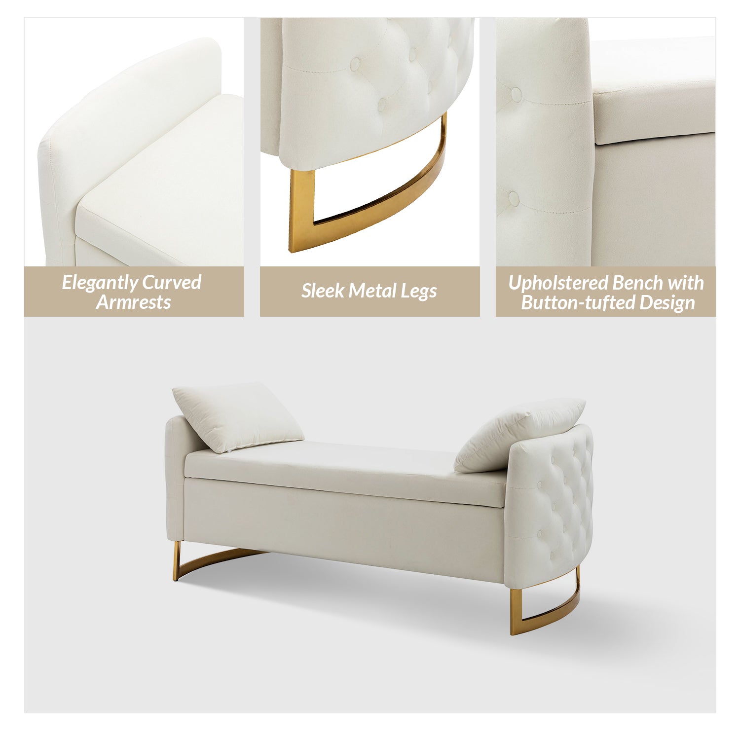 Christoph Upholstered Flip Top Storage Bench in Ivory