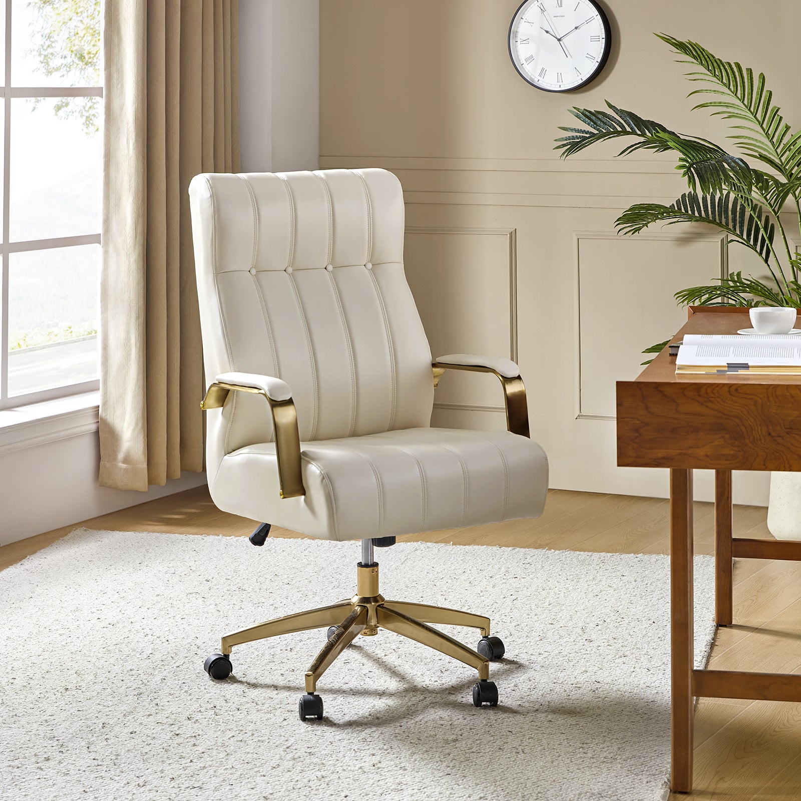 Conan Leather Ergonomic Executive Office Chair in Ivory