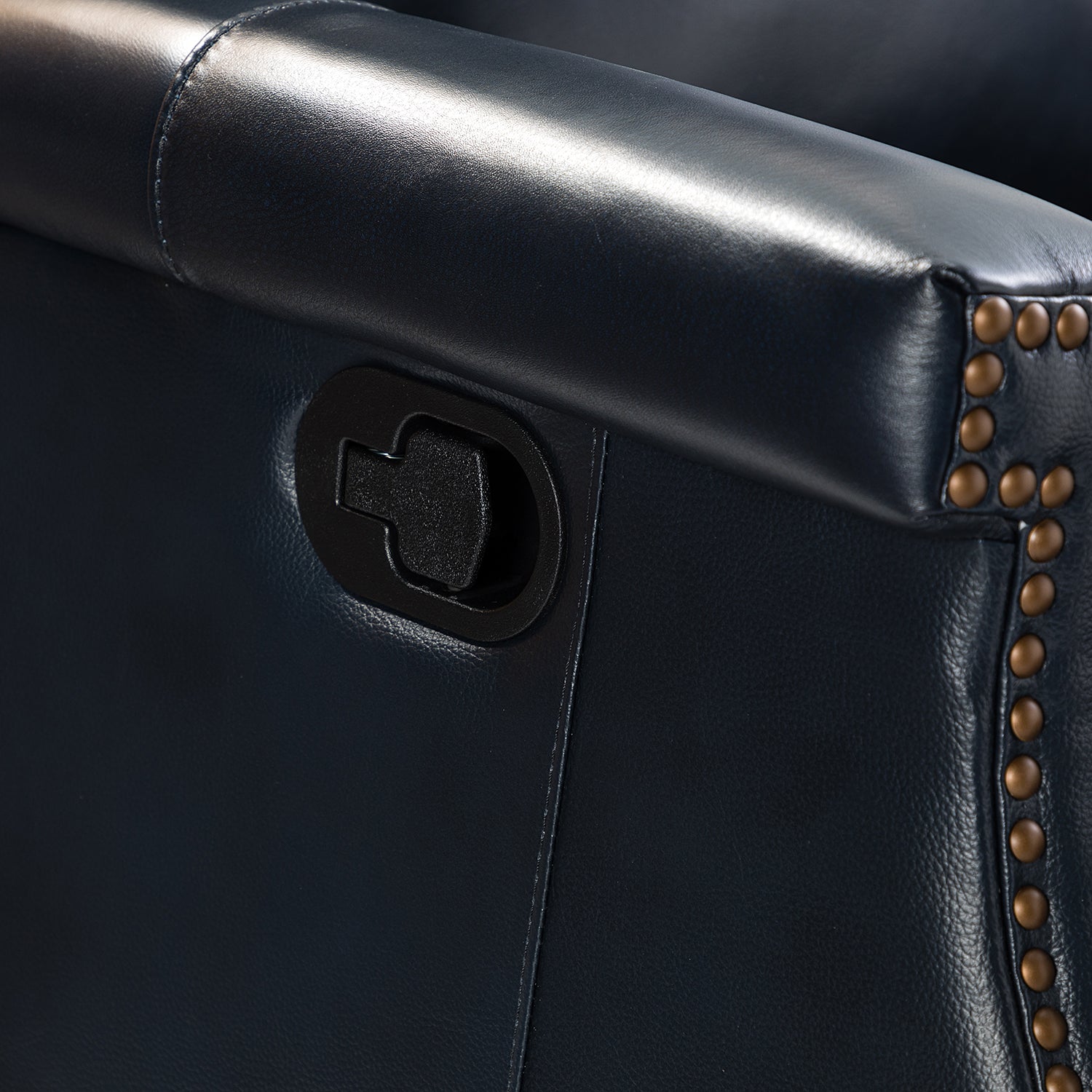 Louise Genuine Leather Swivel Rocker Recliner in Navy