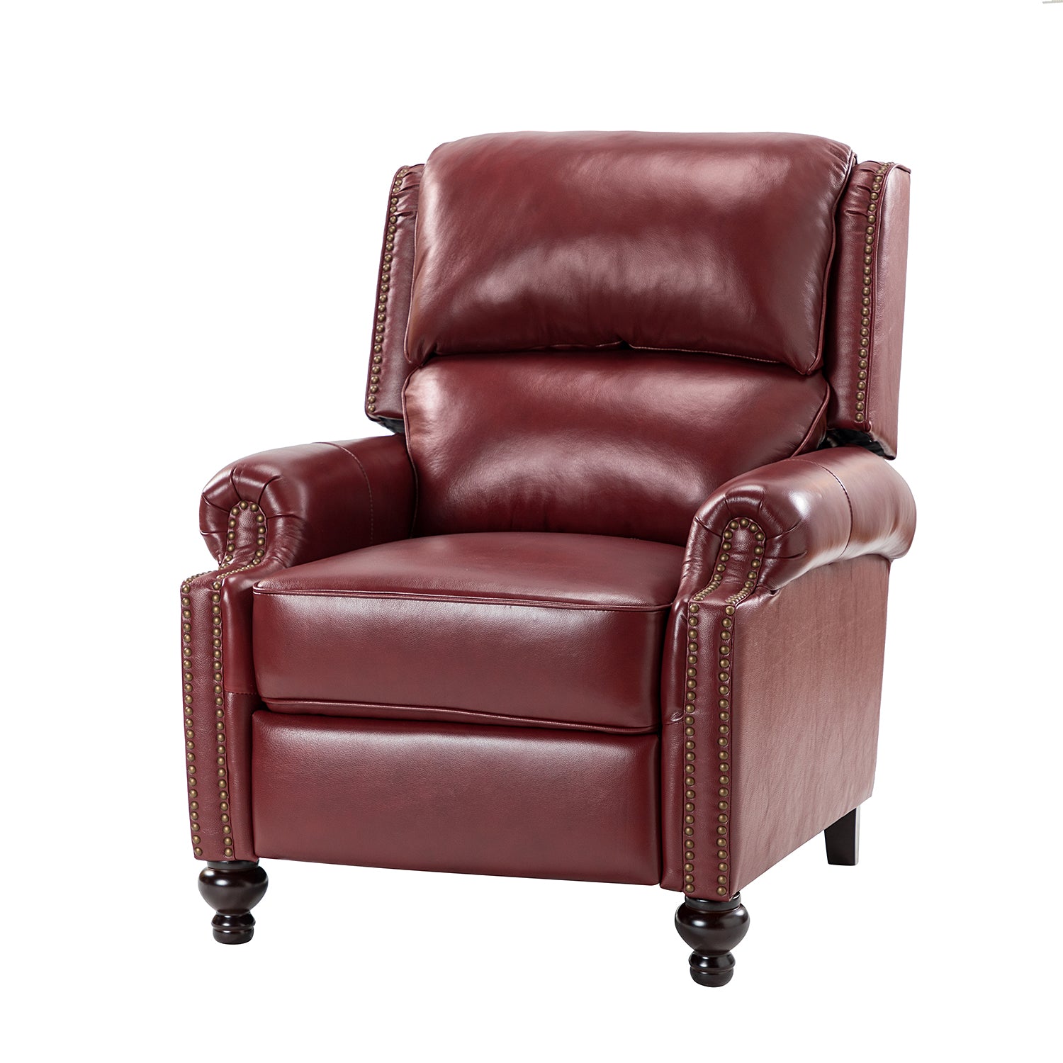 Franco Genuine Leather Recliner in Burgundy