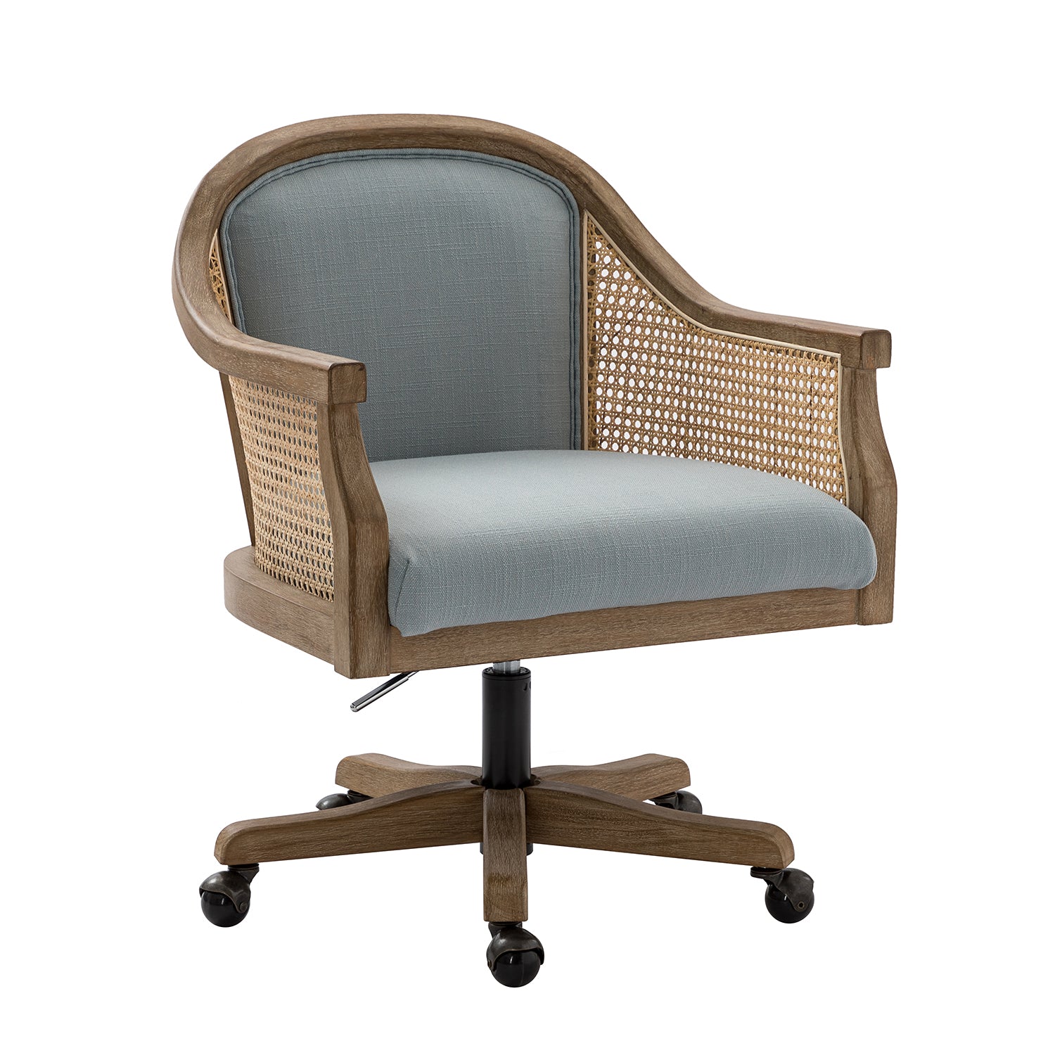 Xaver Task Chair with Rattan Arms in Blue