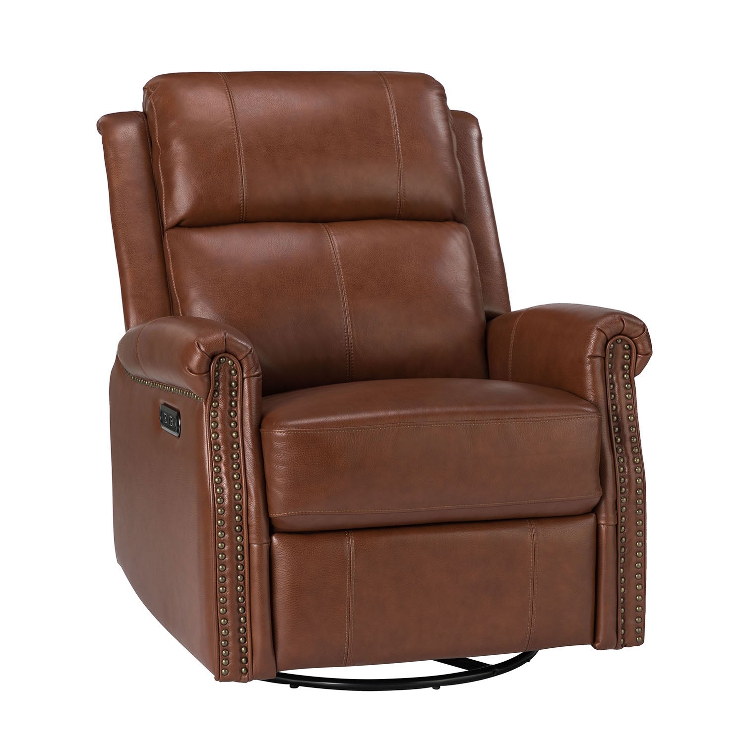 Kaietan Genuine Leather Power Rocking Recliner in Brown