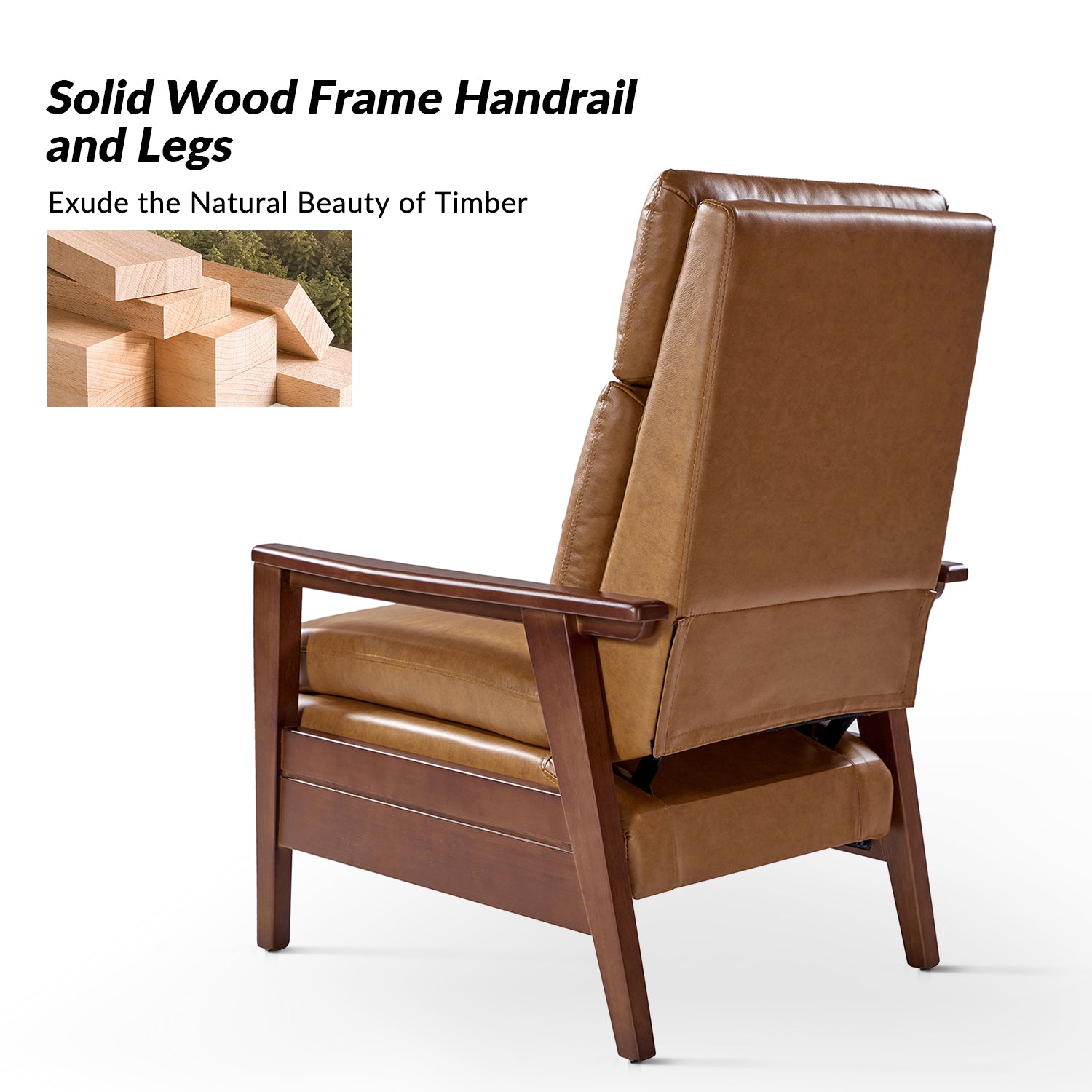 Patrick Vegan Leather Solid Wood Recliner in Camel