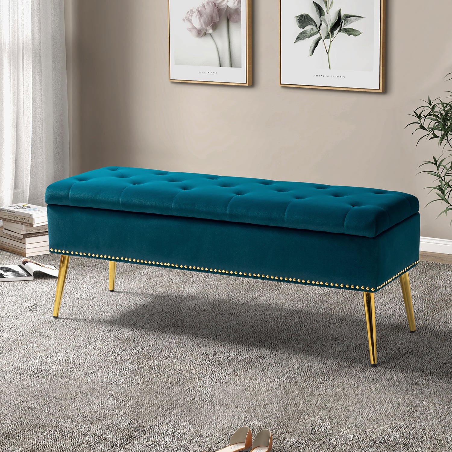 Achilles Storage Bench in Teal